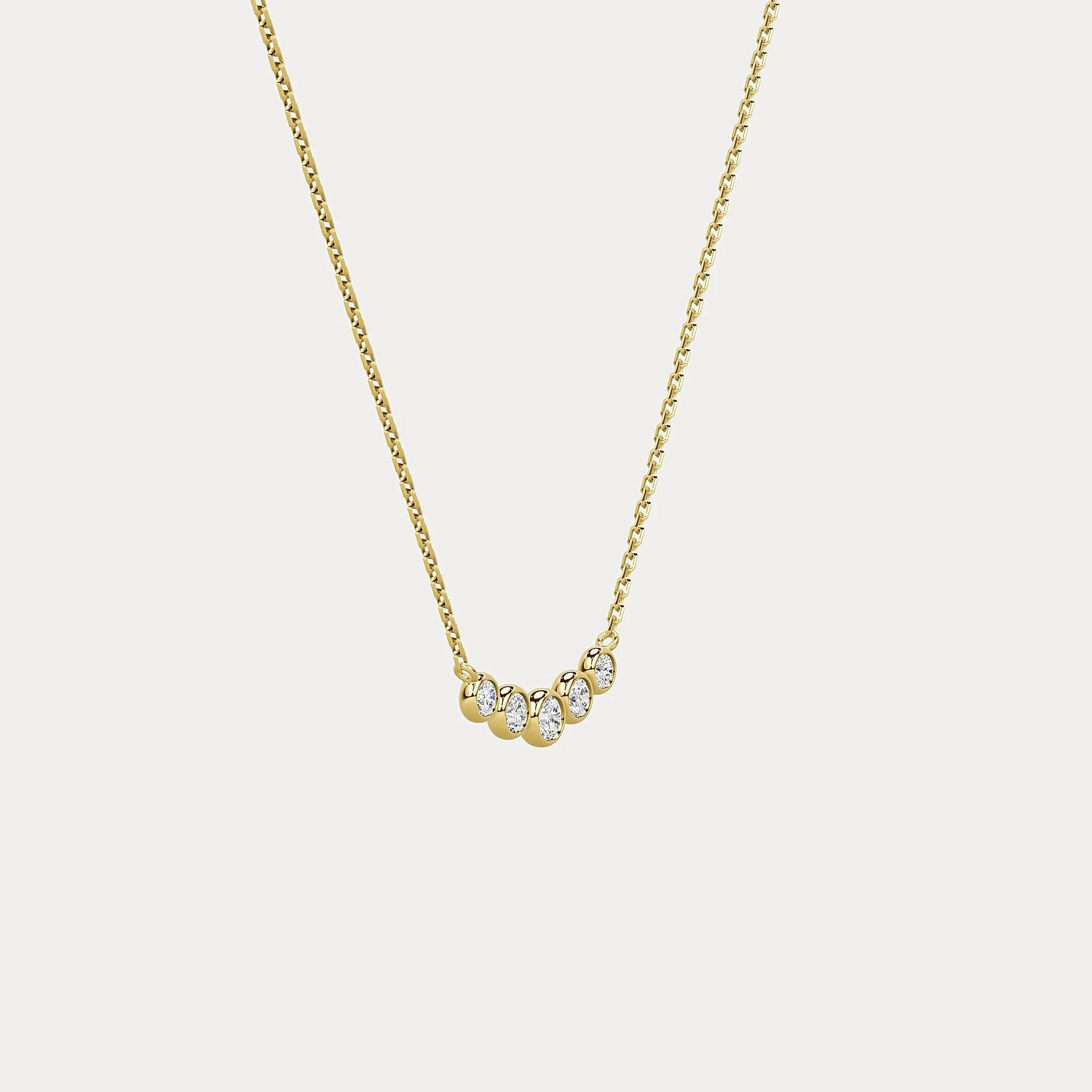 Five-Stone Bezel-Set Lab-Grown Diamond Bar Necklace in 14K Gold/Platinum - Image 3