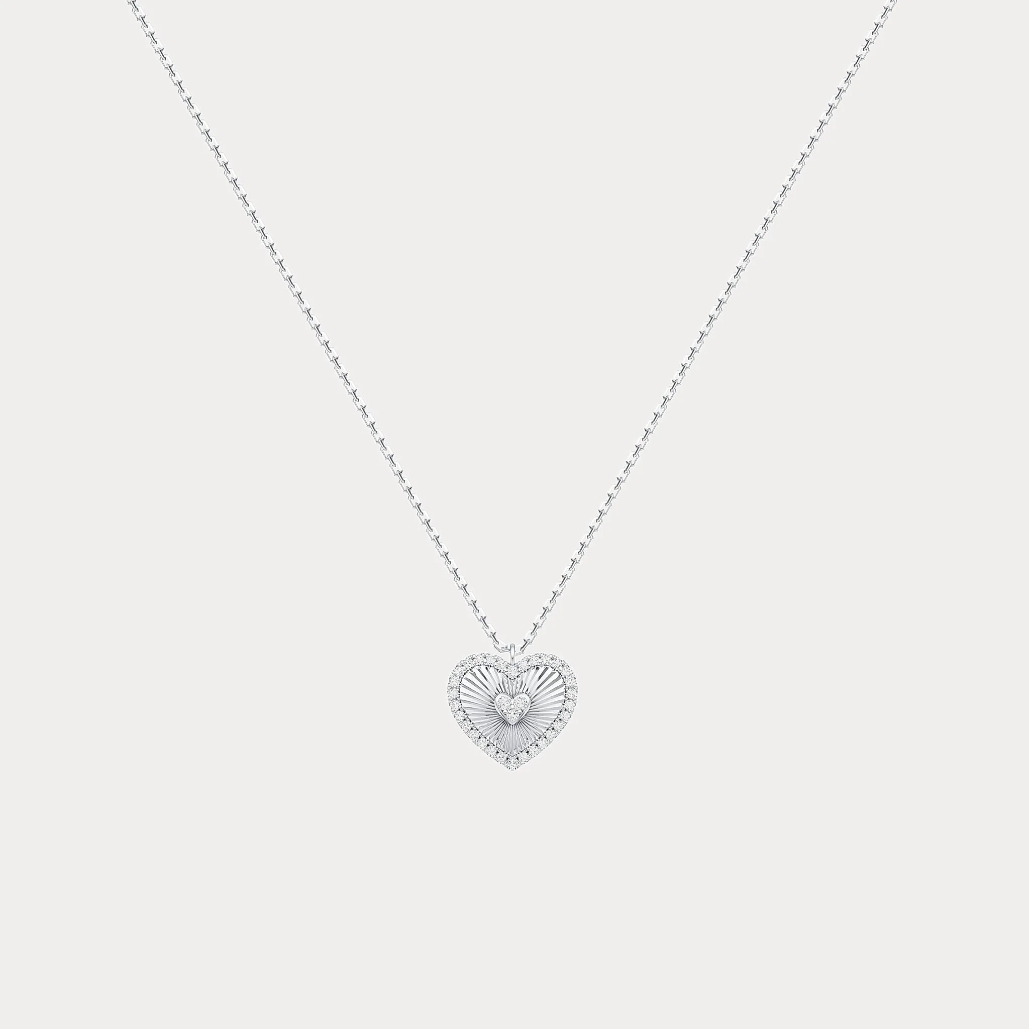 Fluted Heart Lab-Grown Diamond Accent Pendant Necklace in Sterling Silver