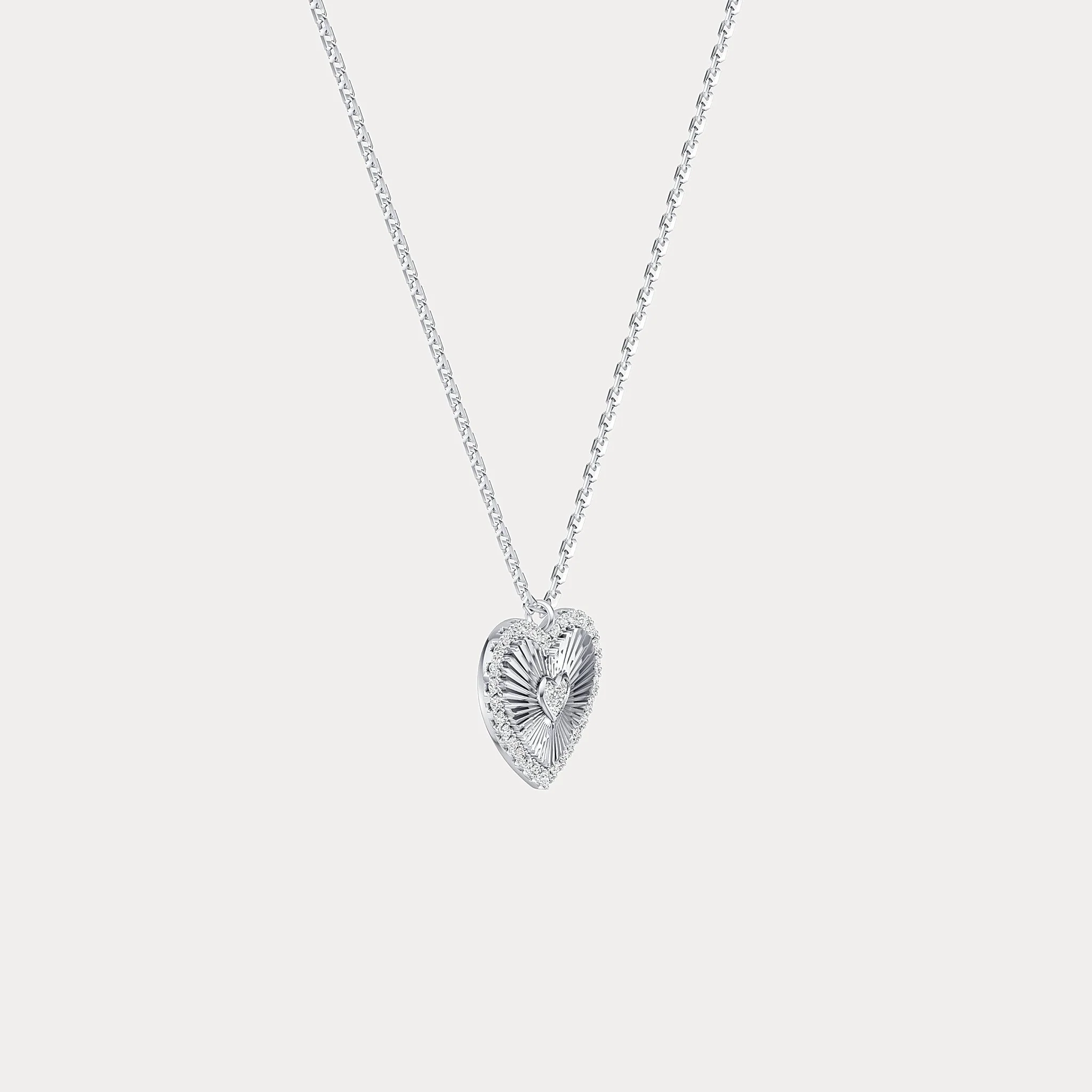 Fluted Heart Lab-Grown Diamond Accent Pendant Necklace in Sterling Silver - Image 5