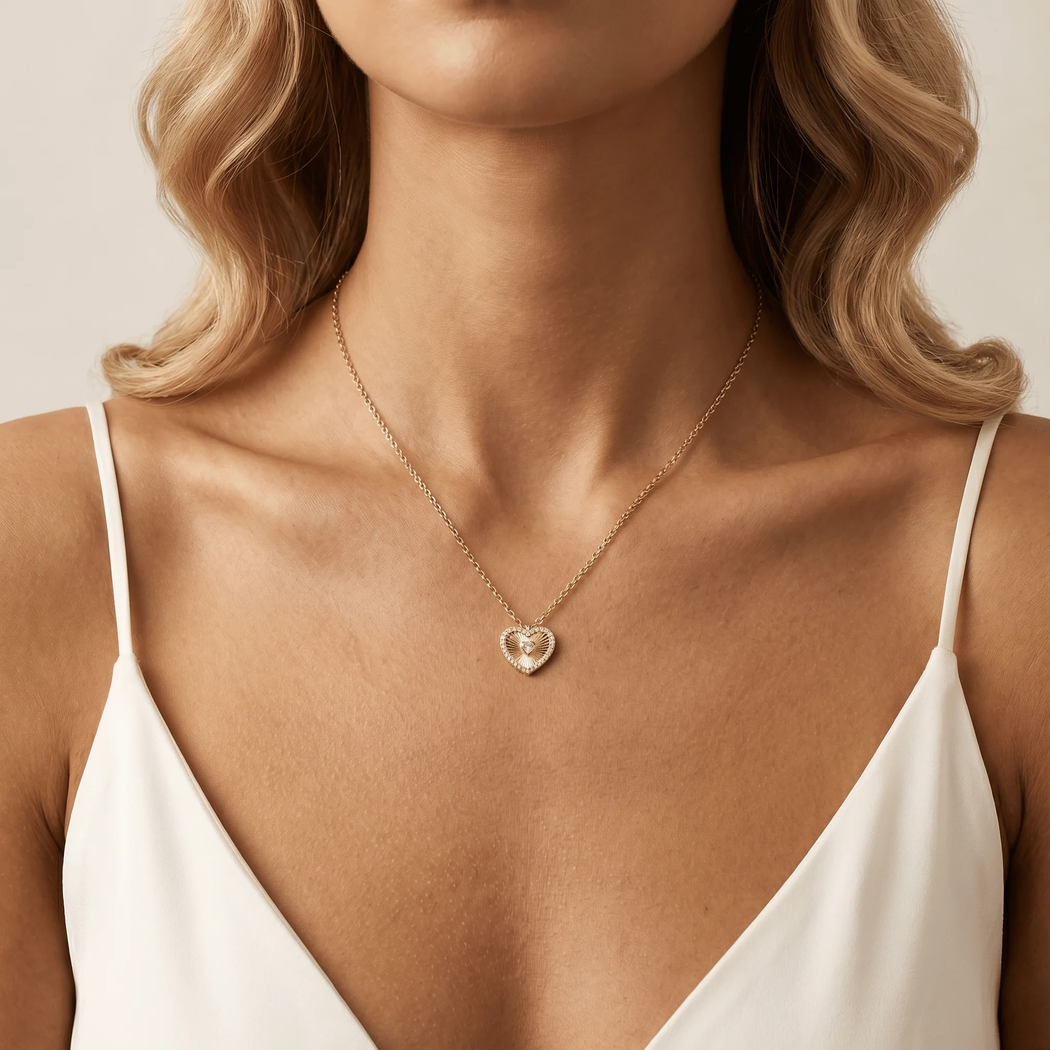 Fluted Heart Lab-Grown Diamond Accent Pendant Necklace in Sterling Silver - Image 8
