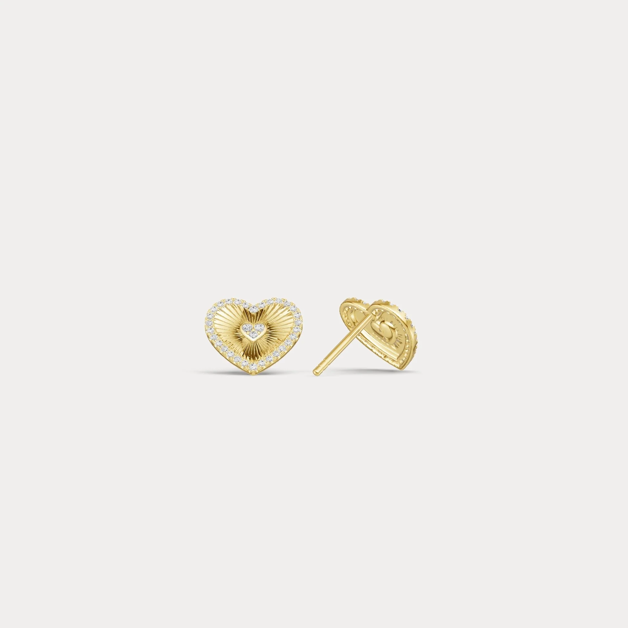 Fluted Heart Lab-Grown Diamond Accent Stud Earrings in Sterling Silver - Image 7