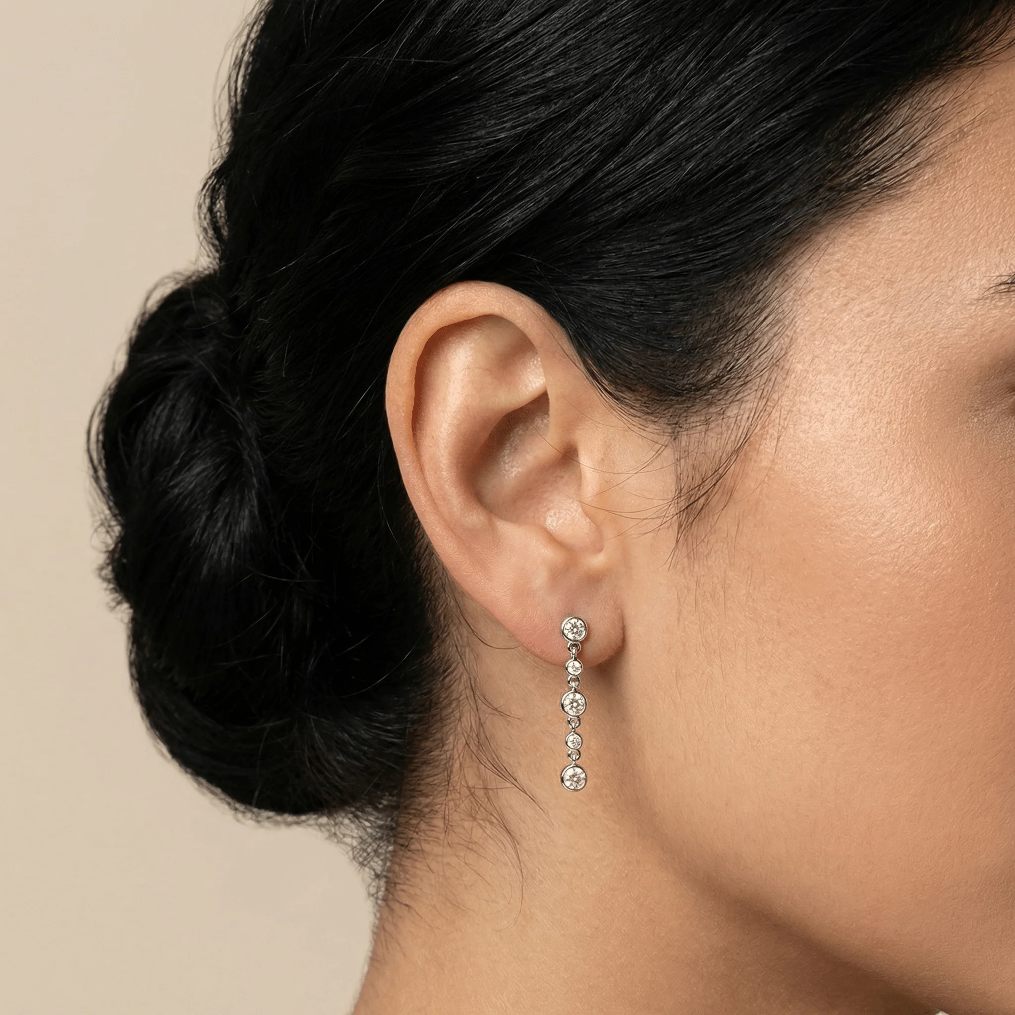 Graduated Bezel Set 5 Round Lab-Grown Diamond Drop Earrings in Sterling Silver - Image 2