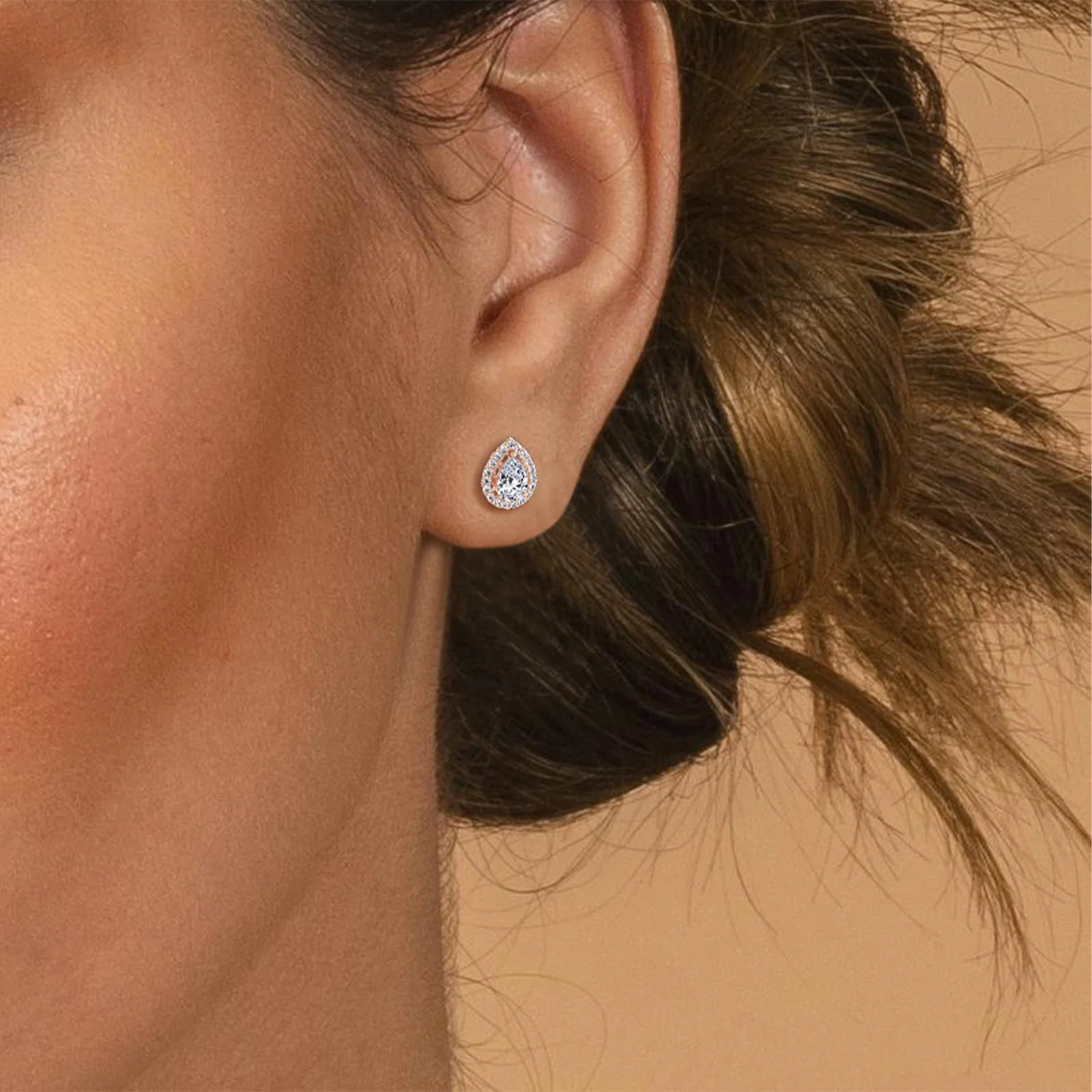 Halo Pear-Shaped Lab Diamond Stud Earrings - Image 16