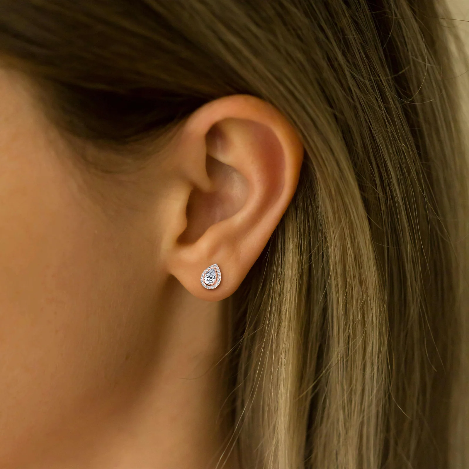Halo Pear-Shaped Lab Diamond Stud Earrings - Image 19