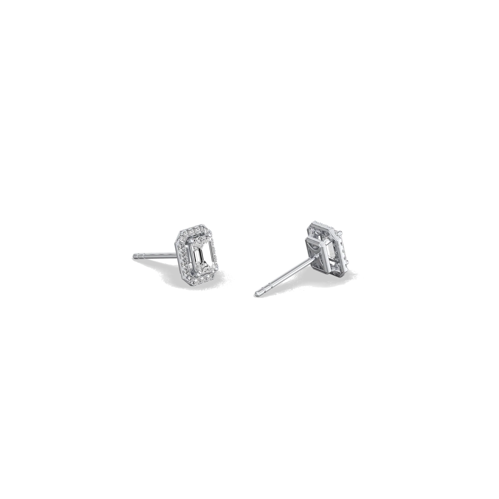 Halo Emerald Lab Diamond Earrings In 14K Solid Gold - Image 10