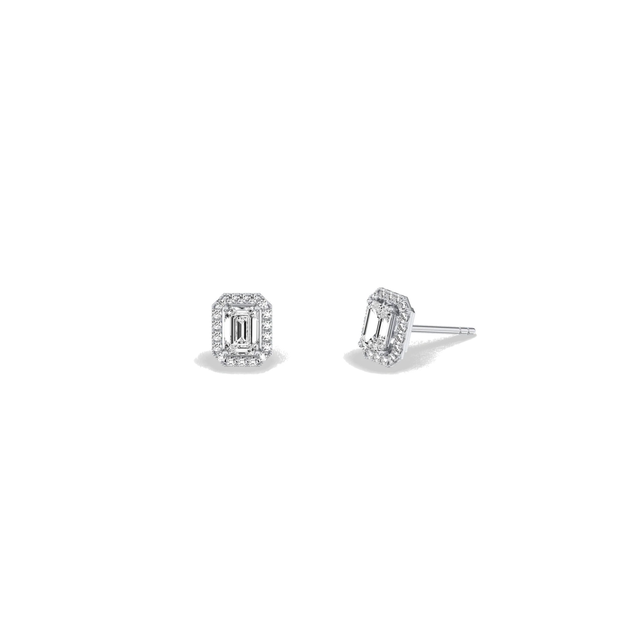 Halo Emerald Lab Diamond Earrings In 14K Solid Gold - Image 11