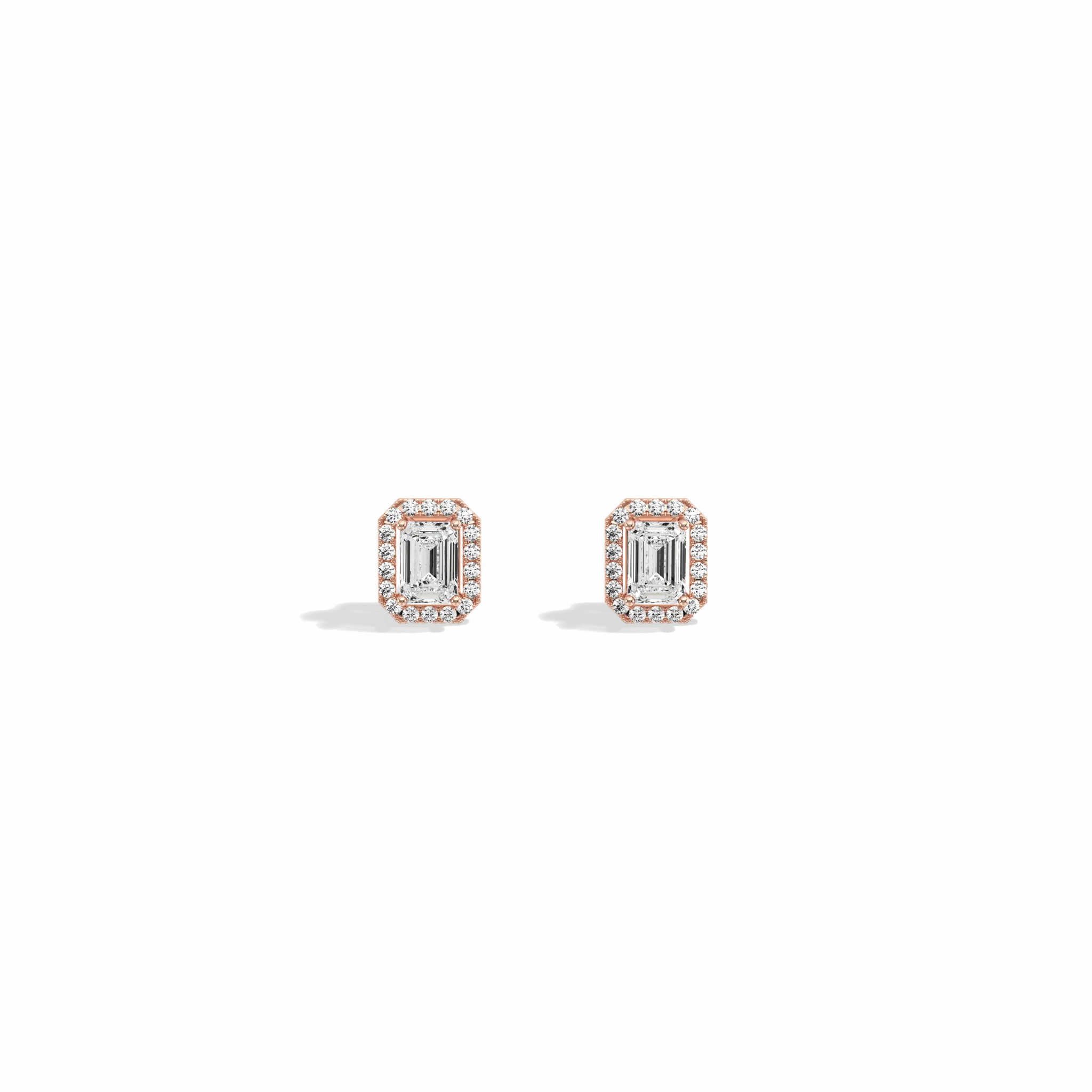 Halo Emerald Lab Diamond Earrings In 14K Solid Gold - Image 12