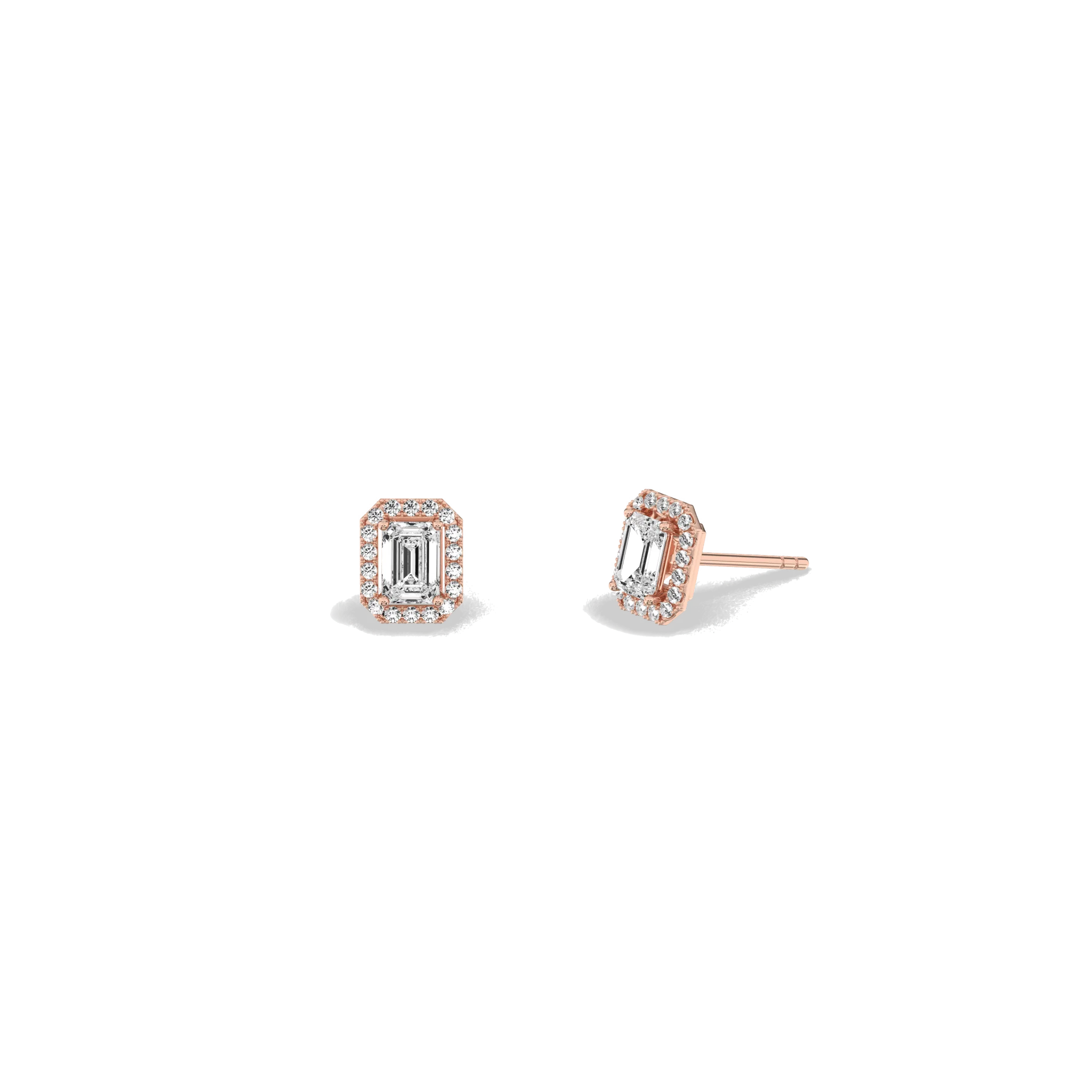 Halo Emerald Lab Diamond Earrings In 14K Solid Gold - Image 16