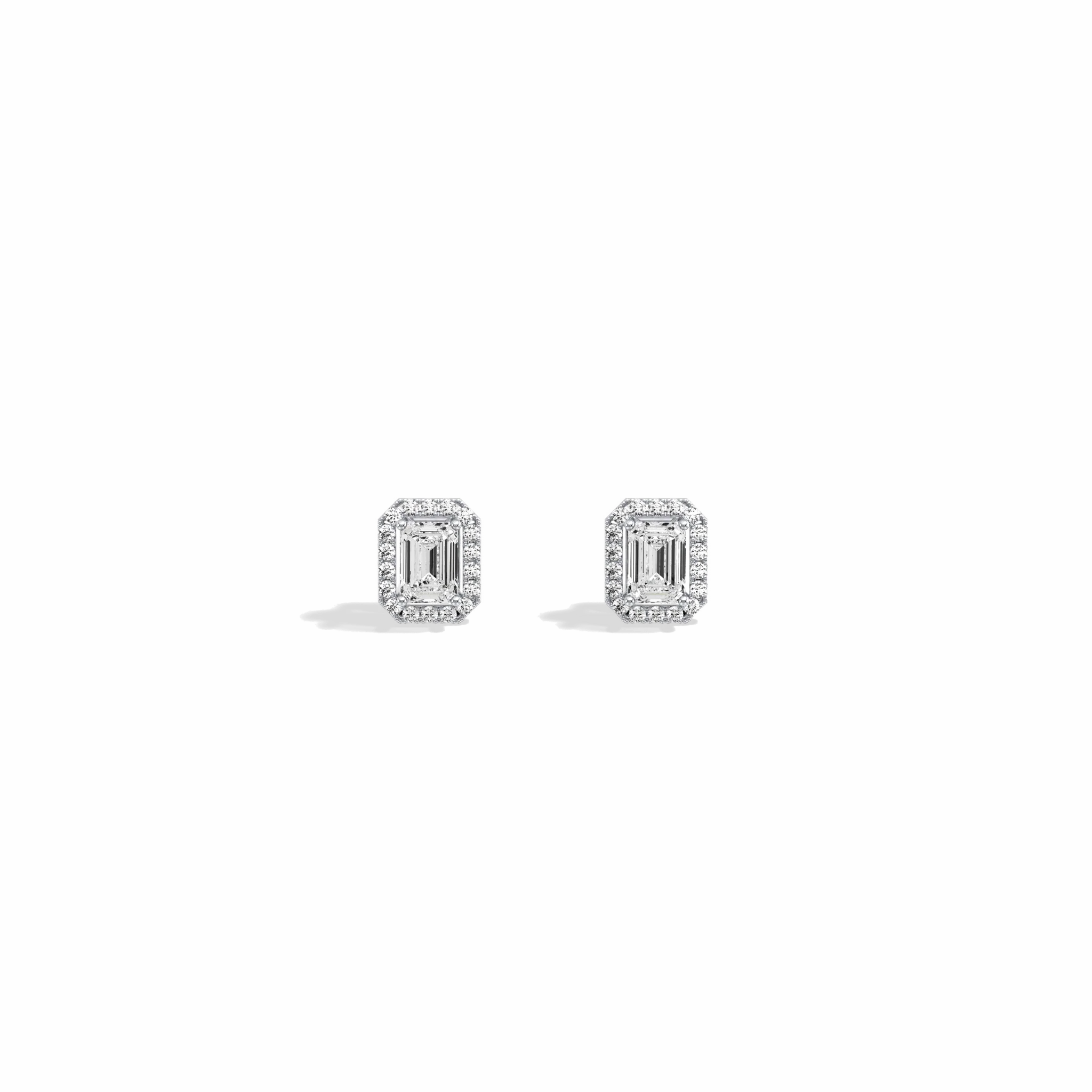 Halo Emerald Lab Diamond Earrings In 14K Solid Gold - Image 17