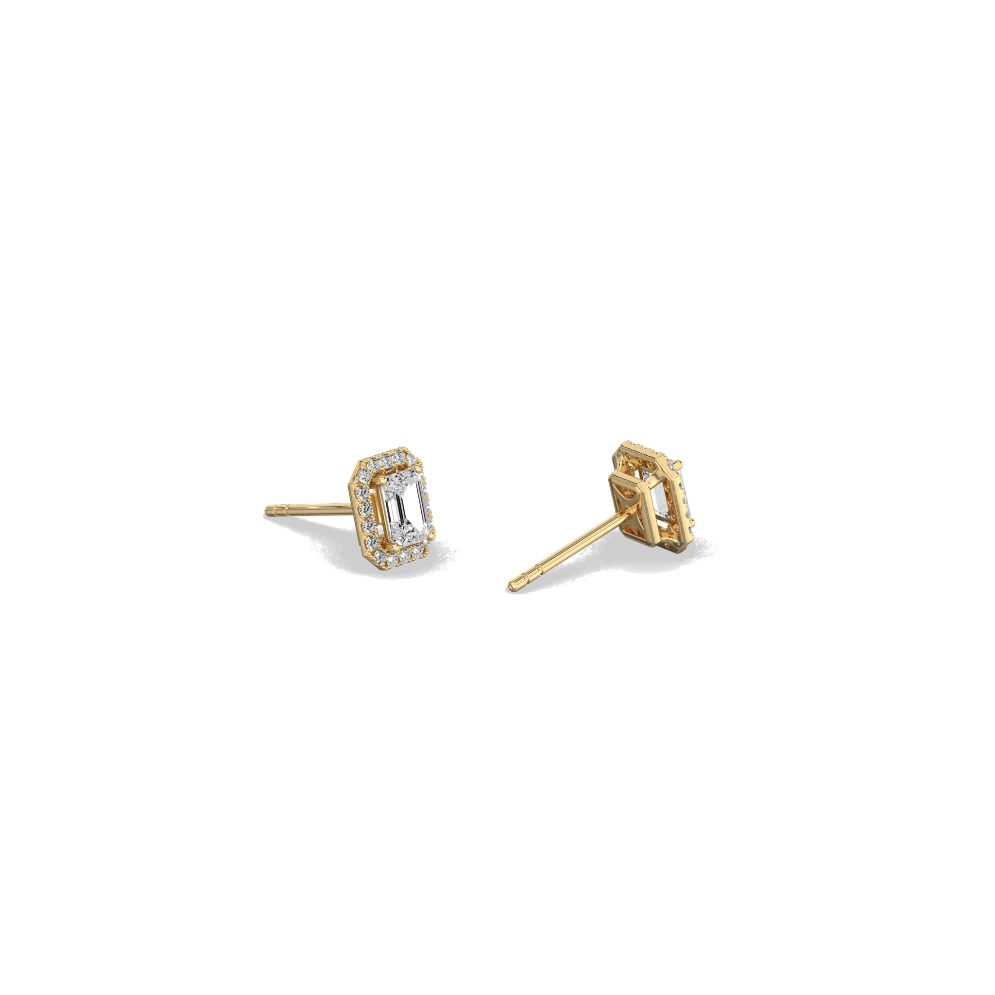 Halo Emerald Lab Diamond Earrings In 14K Solid Gold - Image 4