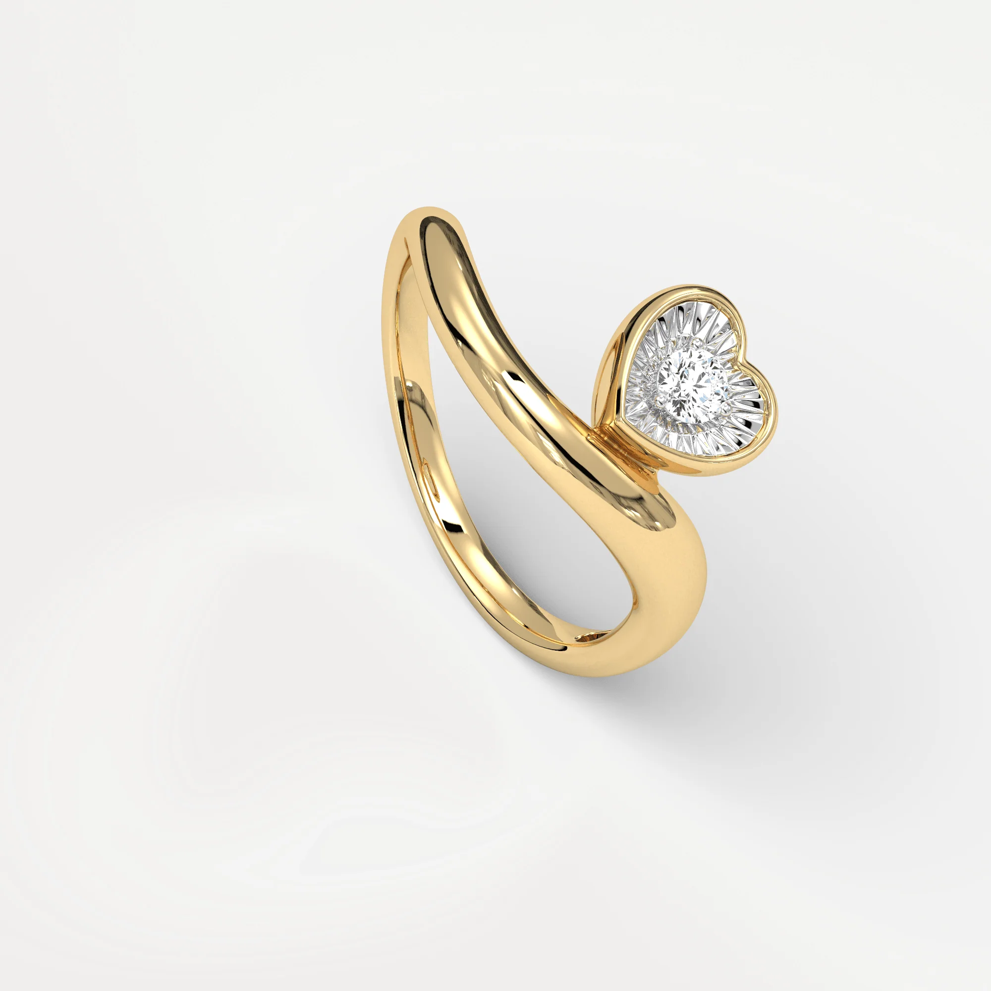 Heart Shaped Diamond Bezel Wave Ring in Sterling Silver - Image 3