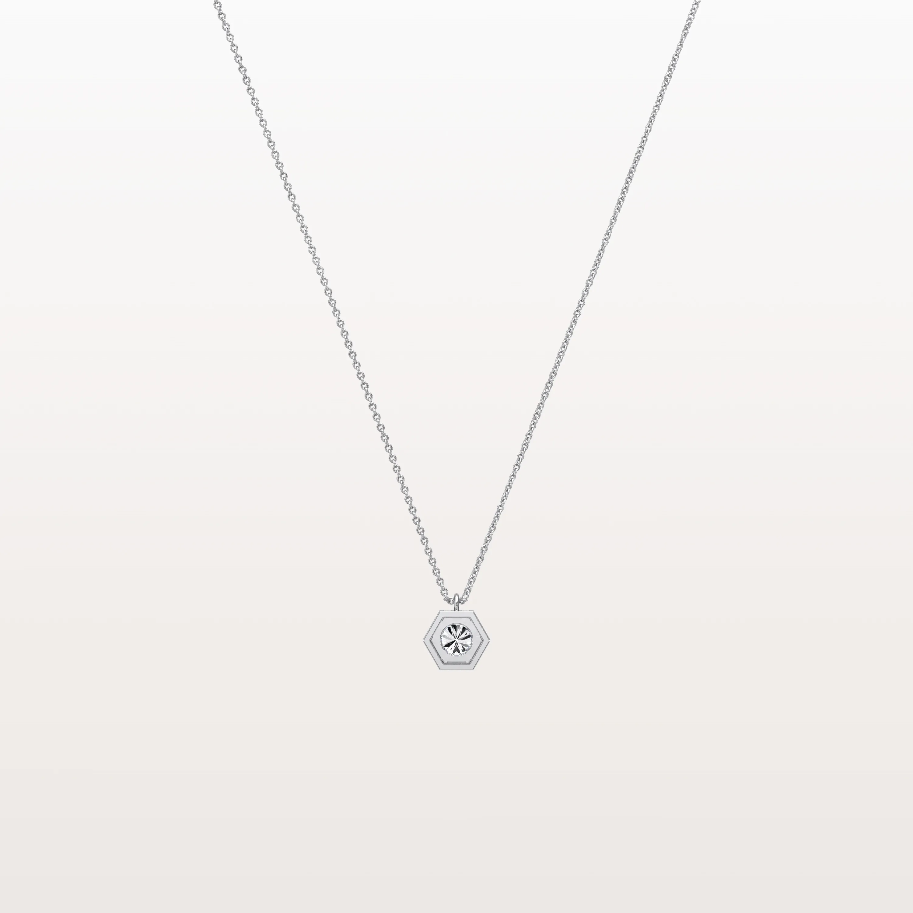 Hexagon Bezel Lab Grown Diamond Necklace in 14K Solid Gold/Platinum - Image 10