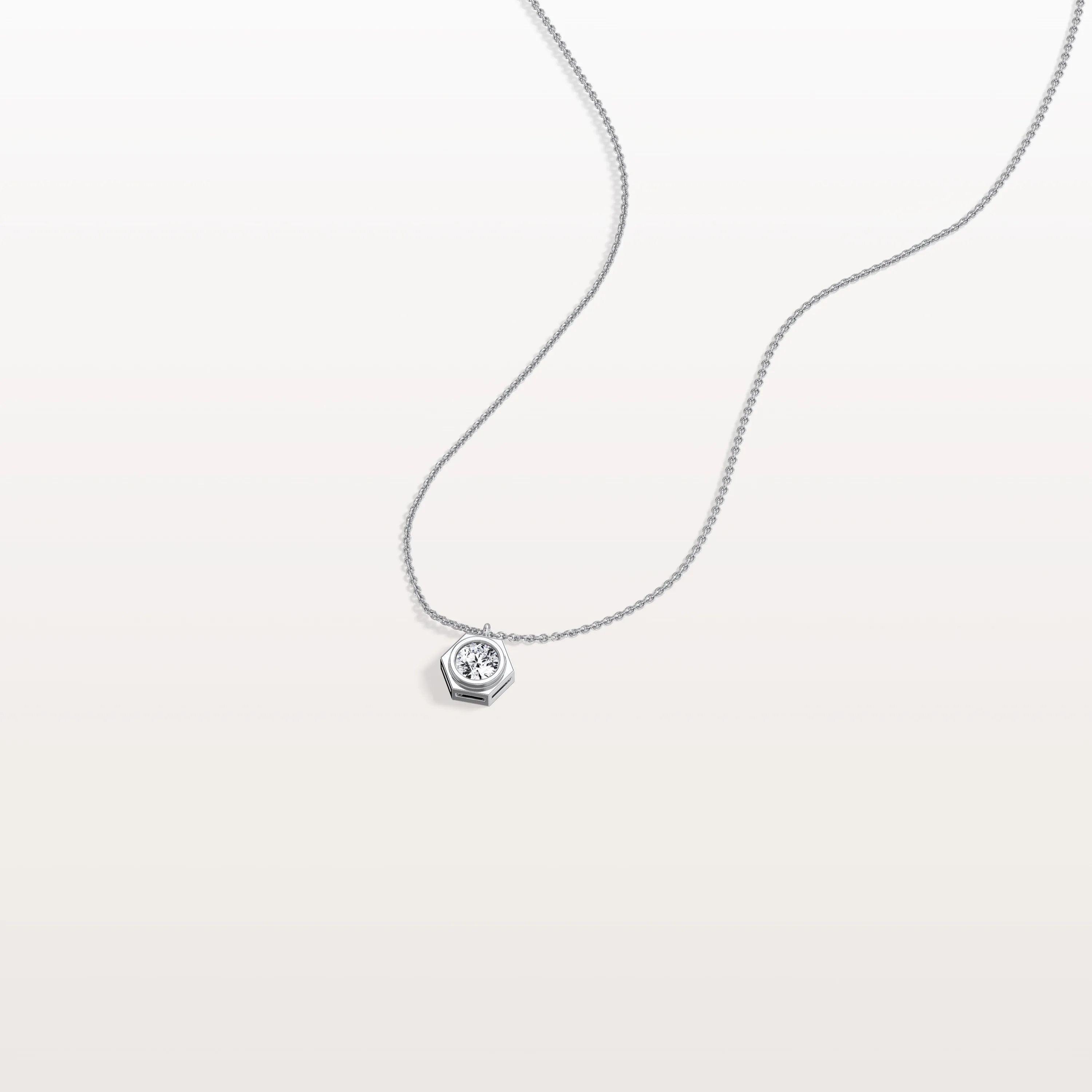 Hexagon Bezel Lab Grown Diamond Necklace in 14K Solid Gold/Platinum - Image 11