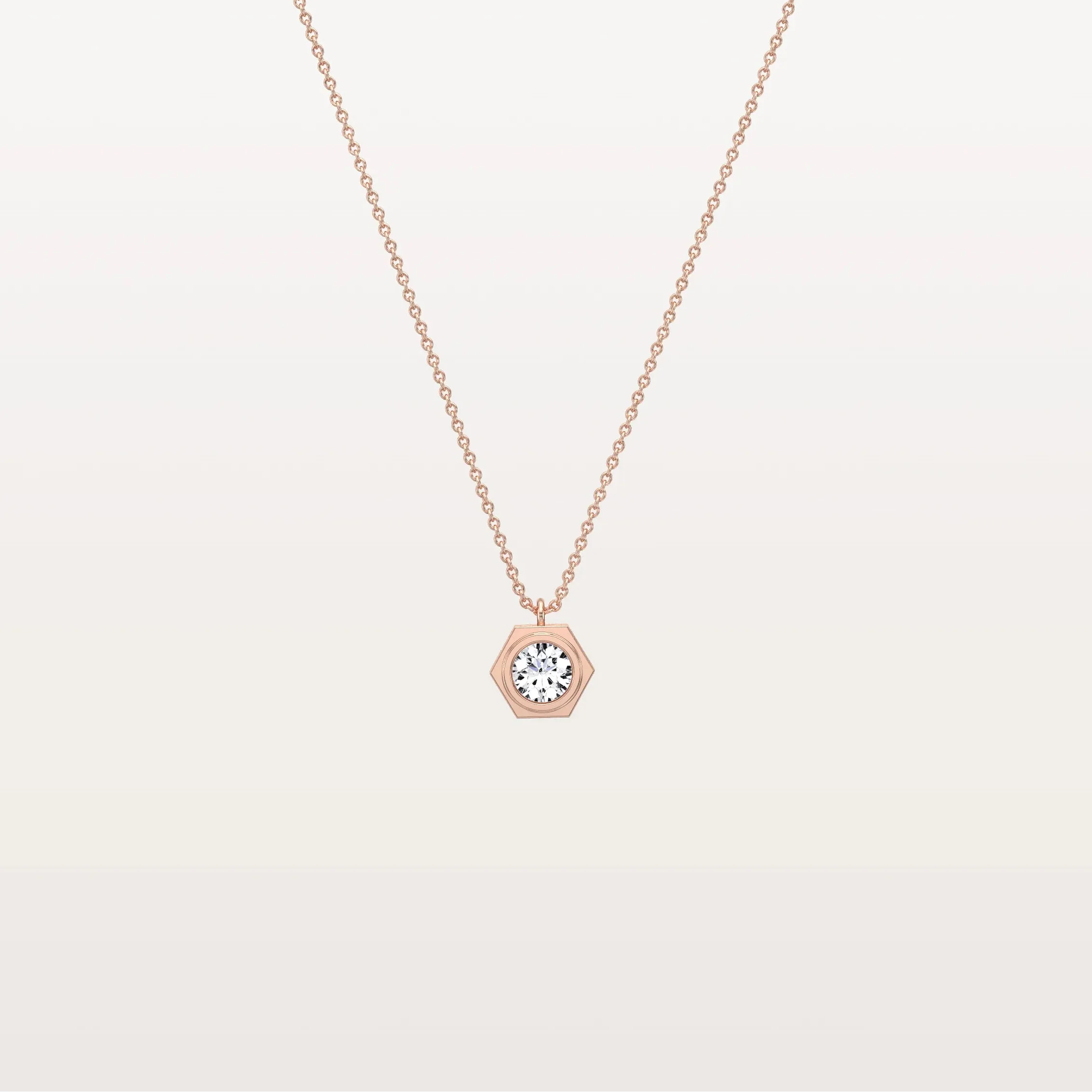 Hexagon Bezel Lab Grown Diamond Necklace in 14K Solid Gold/Platinum - Image 12