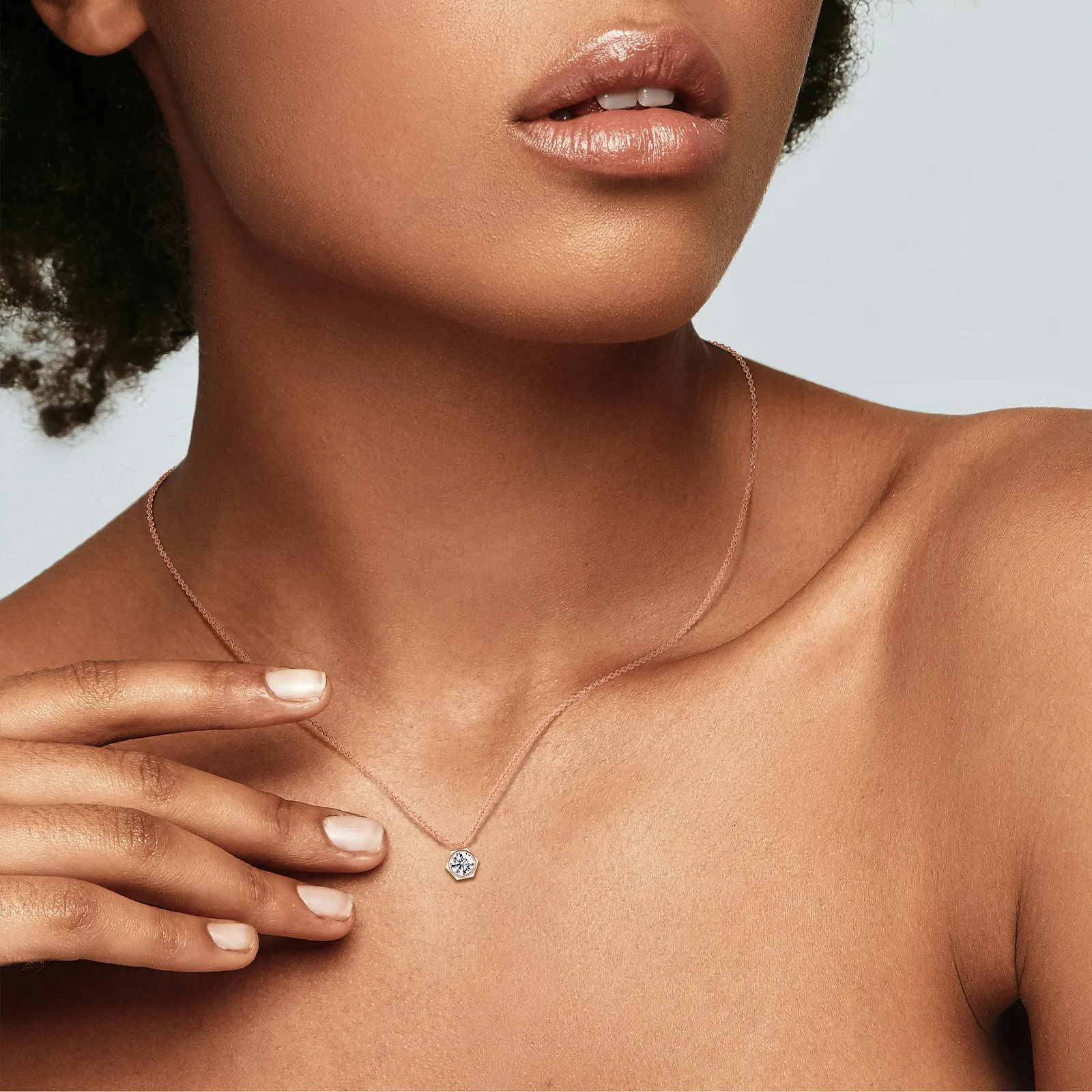 Hexagon Bezel Lab Grown Diamond Necklace in 14K Solid Gold/Platinum - Image 14