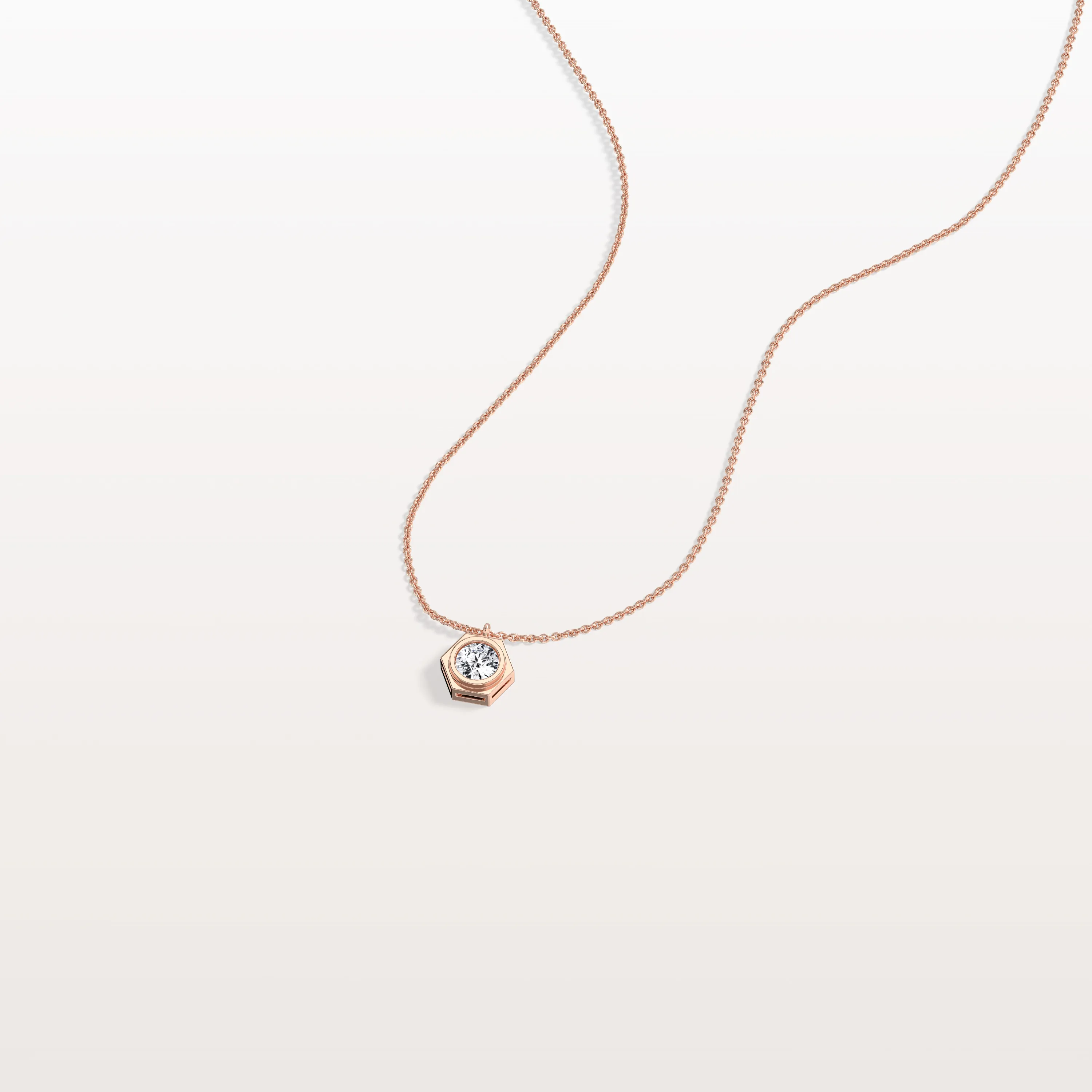 Hexagon Bezel Lab Grown Diamond Necklace in 14K Solid Gold/Platinum - Image 16