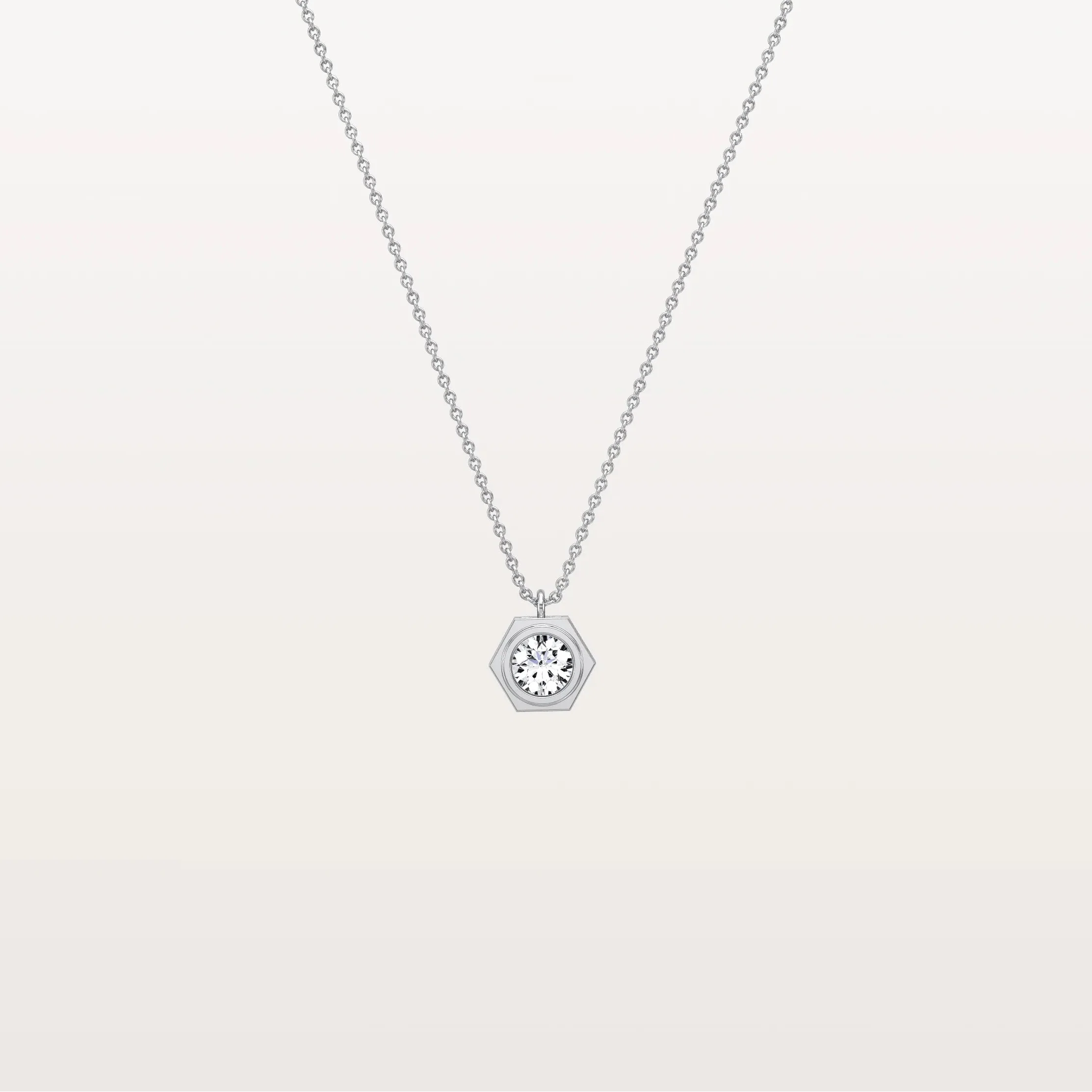 Hexagon Bezel Lab Grown Diamond Necklace in 14K Solid Gold/Platinum - Image 17