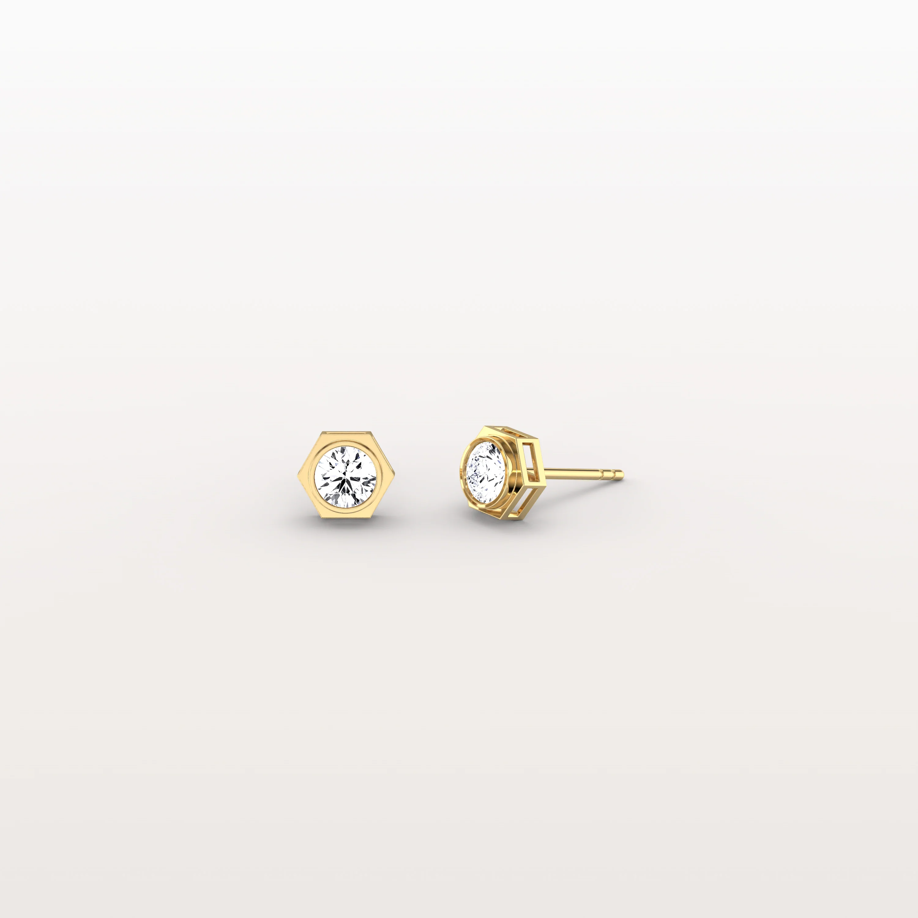 Hexagon Bezel Lab Grown Diamond Stud Earrings in 14K Yellow Gold