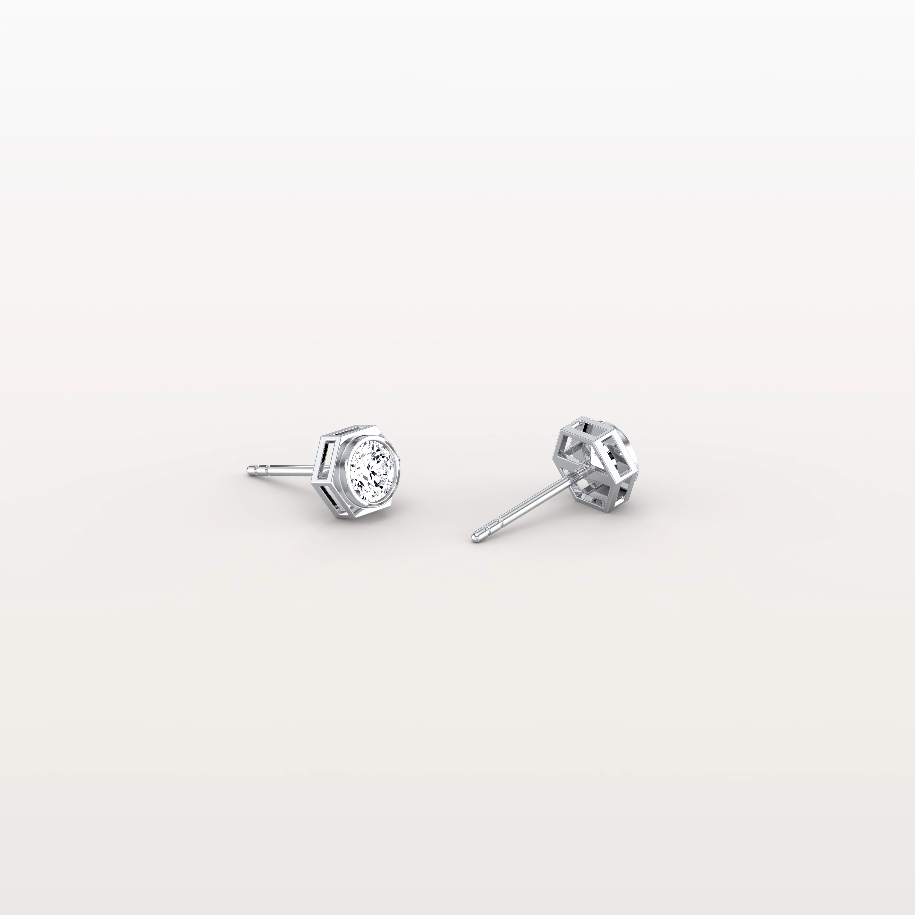 Hexagon Bezel Lab Grown Diamond Stud Earrings in 14K Yellow Gold - Image 24