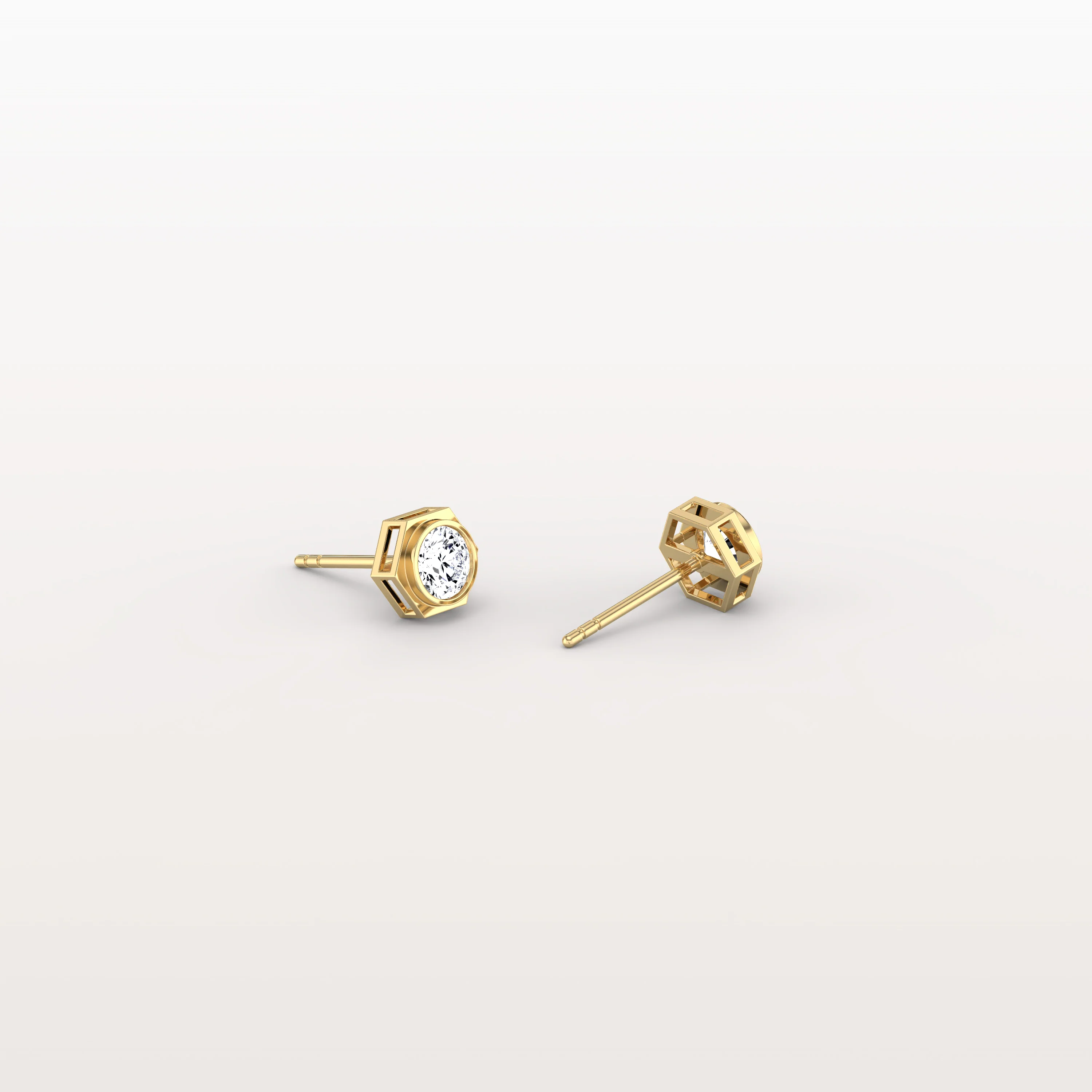 Hexagon Bezel Lab Grown Diamond Stud Earrings in 14K Yellow Gold - Image 5