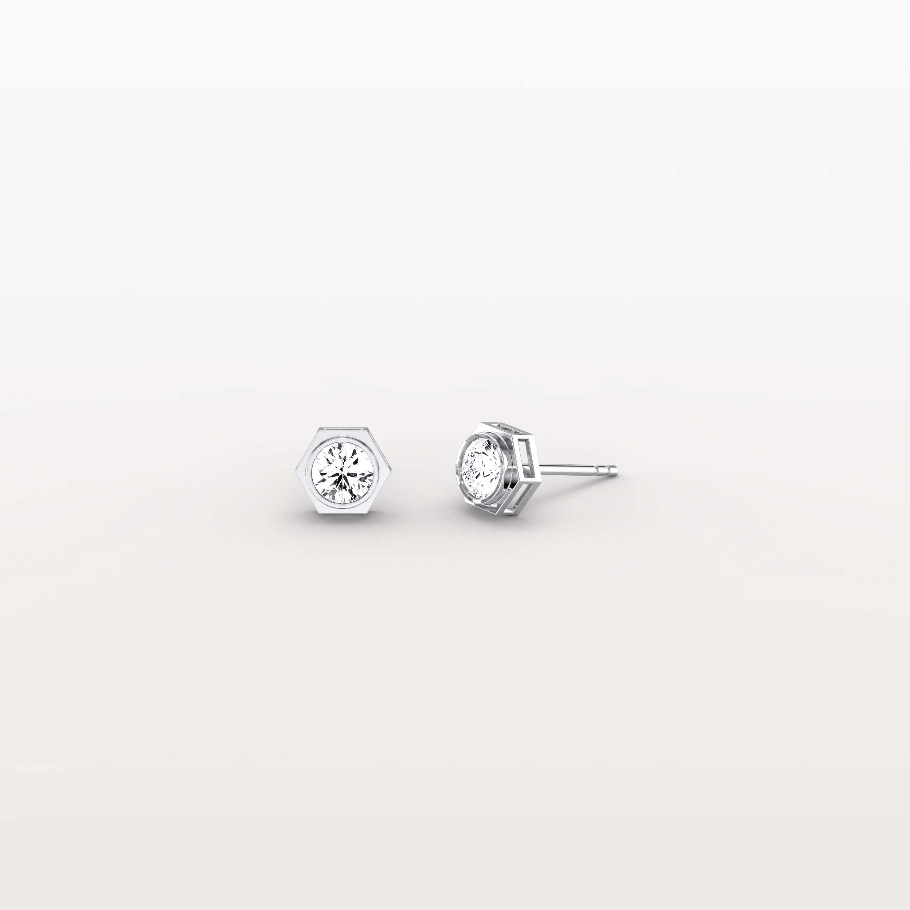 Hexagon Bezel Lab Grown Diamond Stud Earrings in 14K Yellow Gold - Image 8