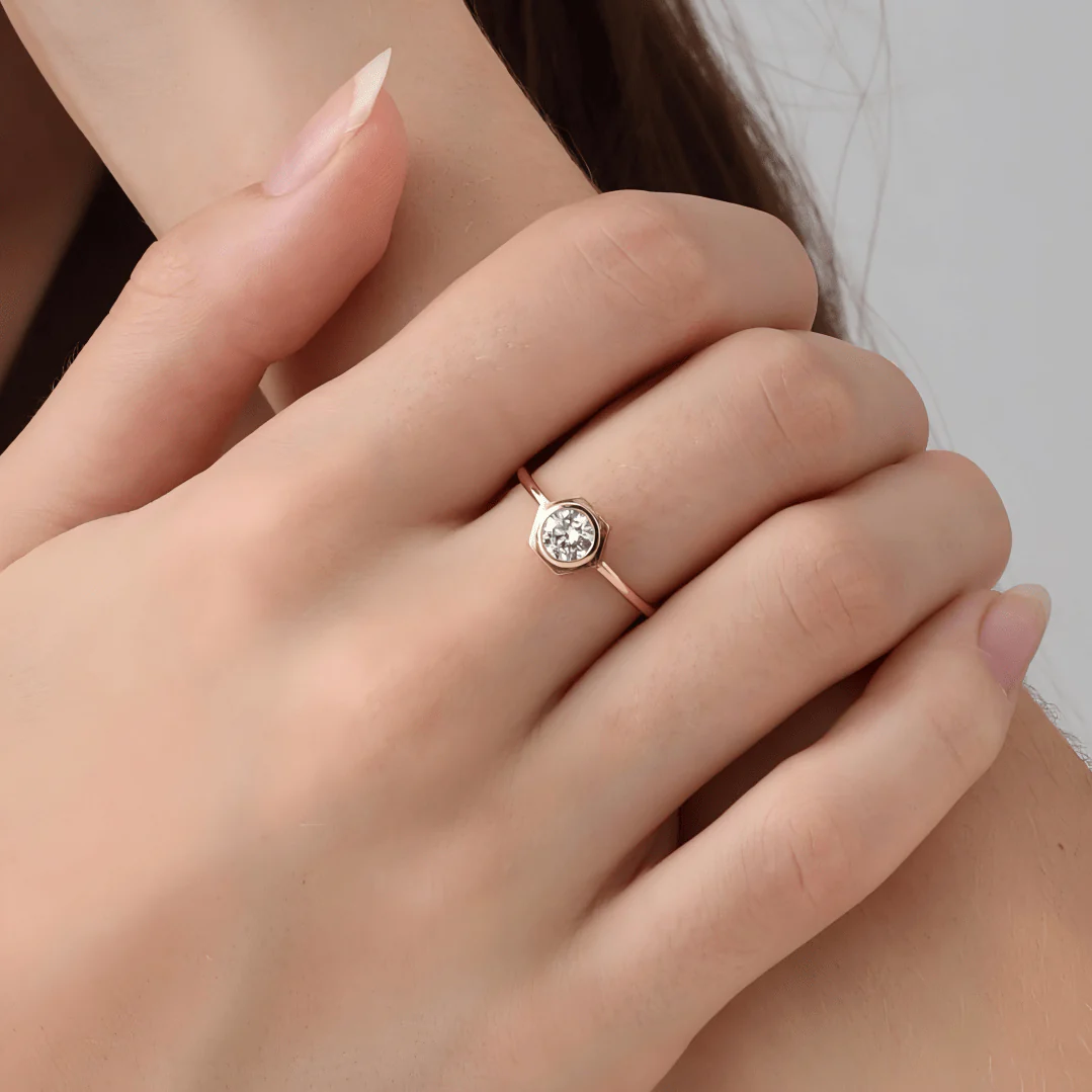 0.5CT Hexagon Bezel Set Lab Created Diamond Ring - Image 3