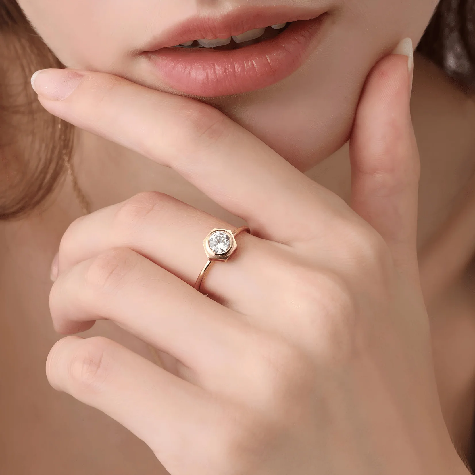 0.5CT Hexagon Bezel Set Lab Created Diamond Ring - Image 6