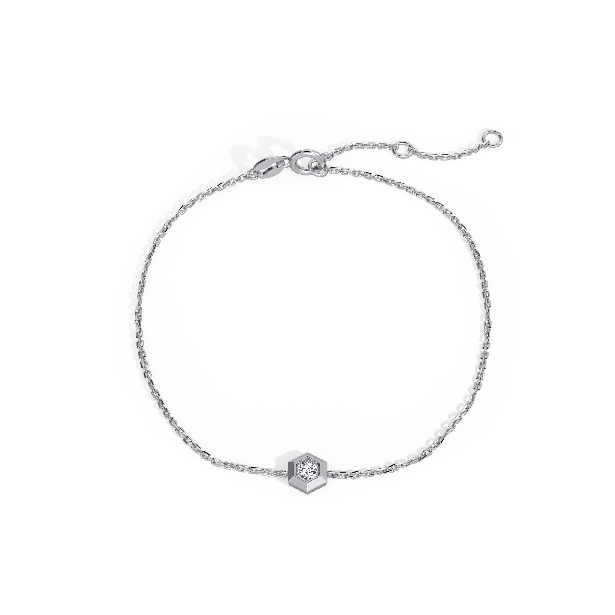 Hexagon Lab Grown Diamond Chain Bracelet in 14K Solid Gold/Platinum - Image 8