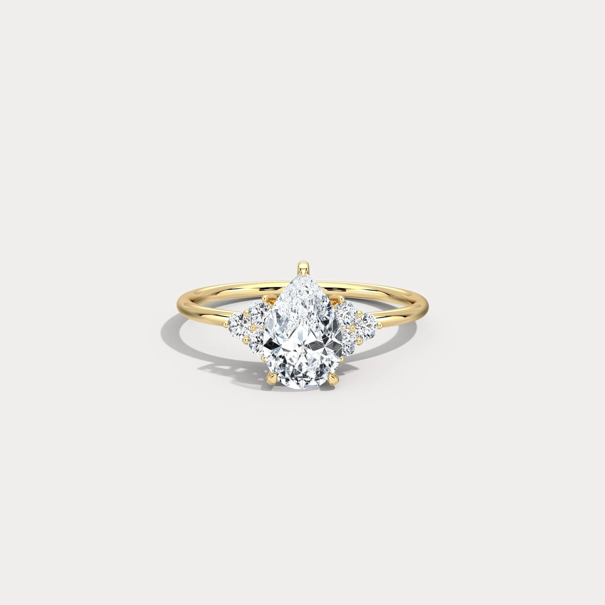 Juliette丨1CT Pear Cut Lab Grown Diamond Cluster Ring with Round Accents in 14K Gold/Platinum