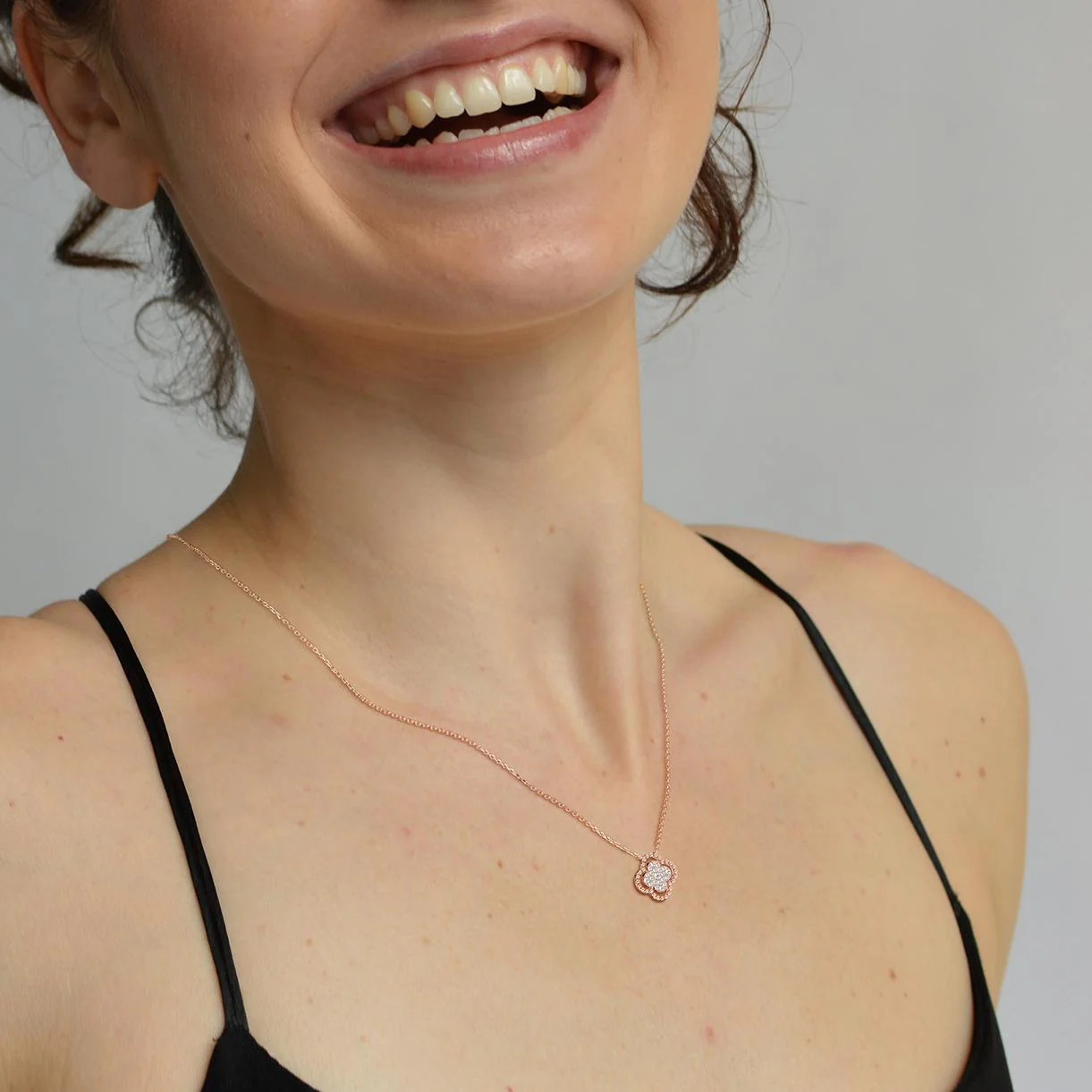 Lab Diamond Clover Pendant Necklace In 14K Solid Gold/Platinum - Image 19