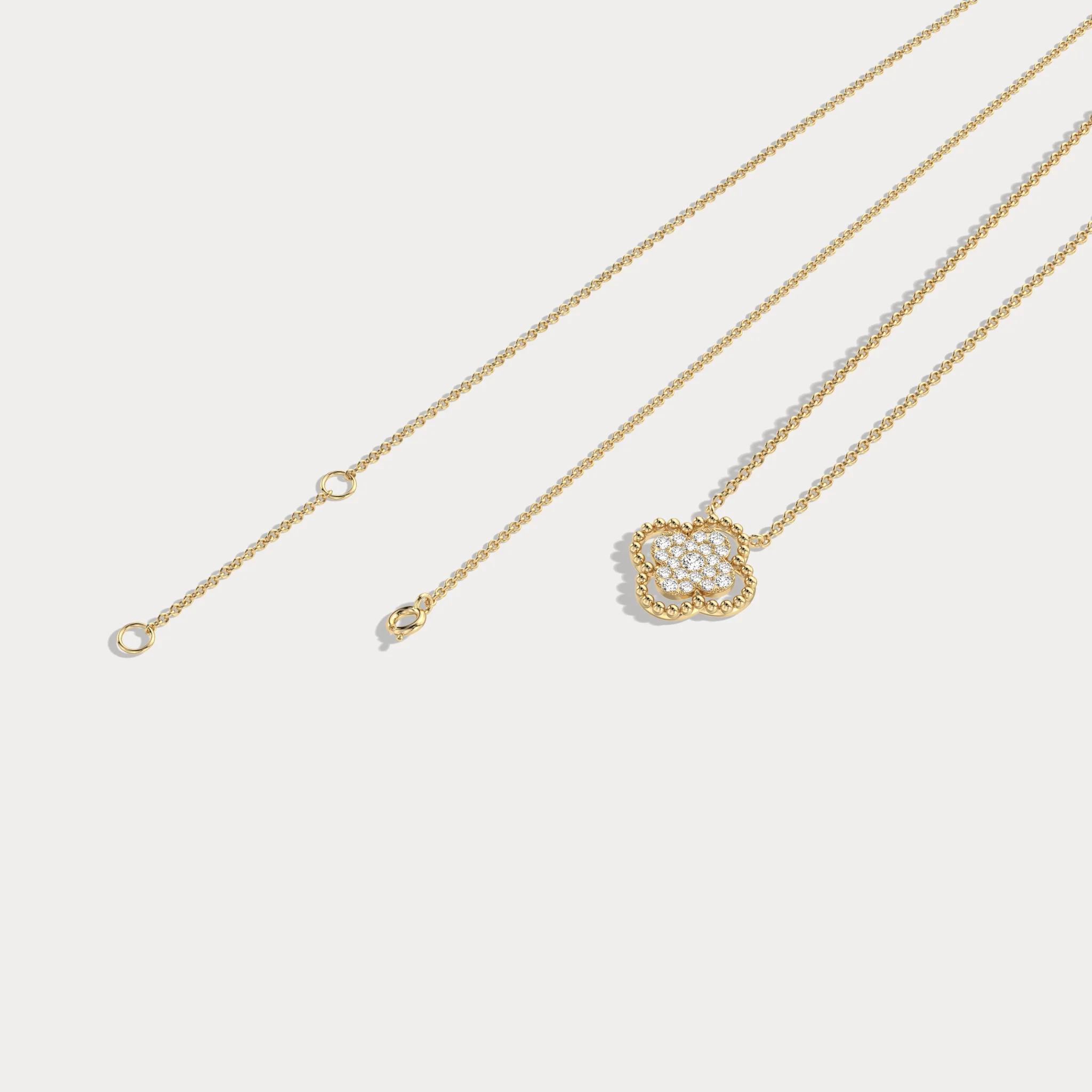 Lab Diamond Clover Pendant Necklace In 14K Solid Gold/Platinum - Image 5