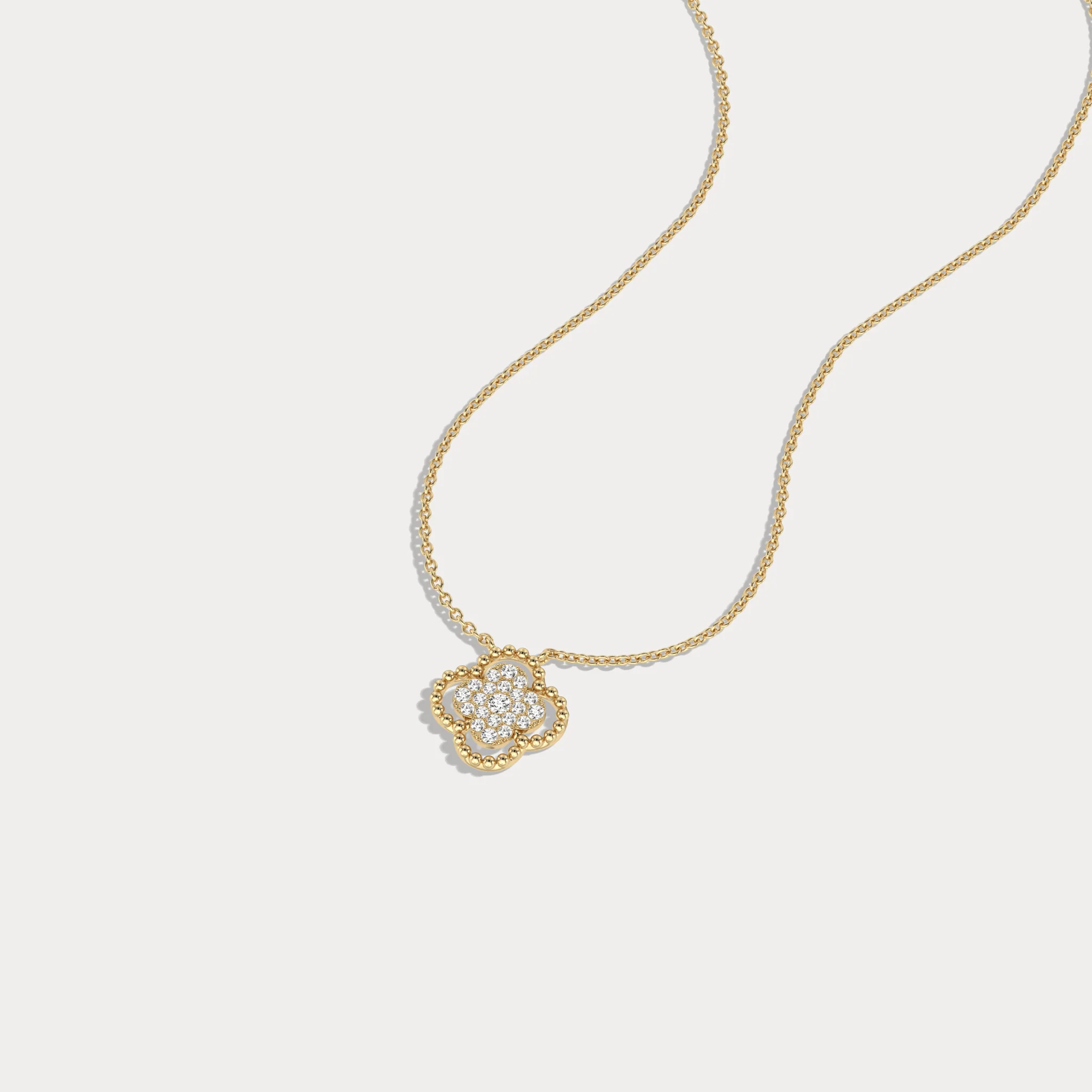 Lab Diamond Clover Pendant Necklace In 14K Solid Gold/Platinum - Image 7