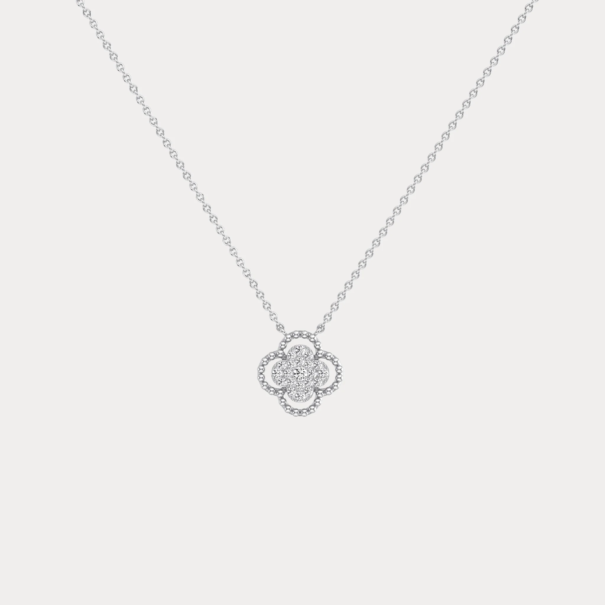Lab Diamond Clover Pendant Necklace In 14K Solid Gold/Platinum - Image 9