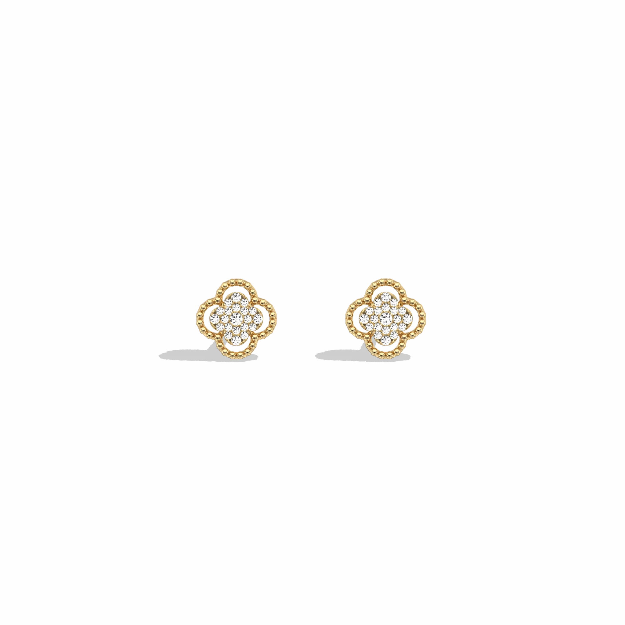 Lab Diamond Clover Stud Earrings In 14K Solid Gold/Platinum