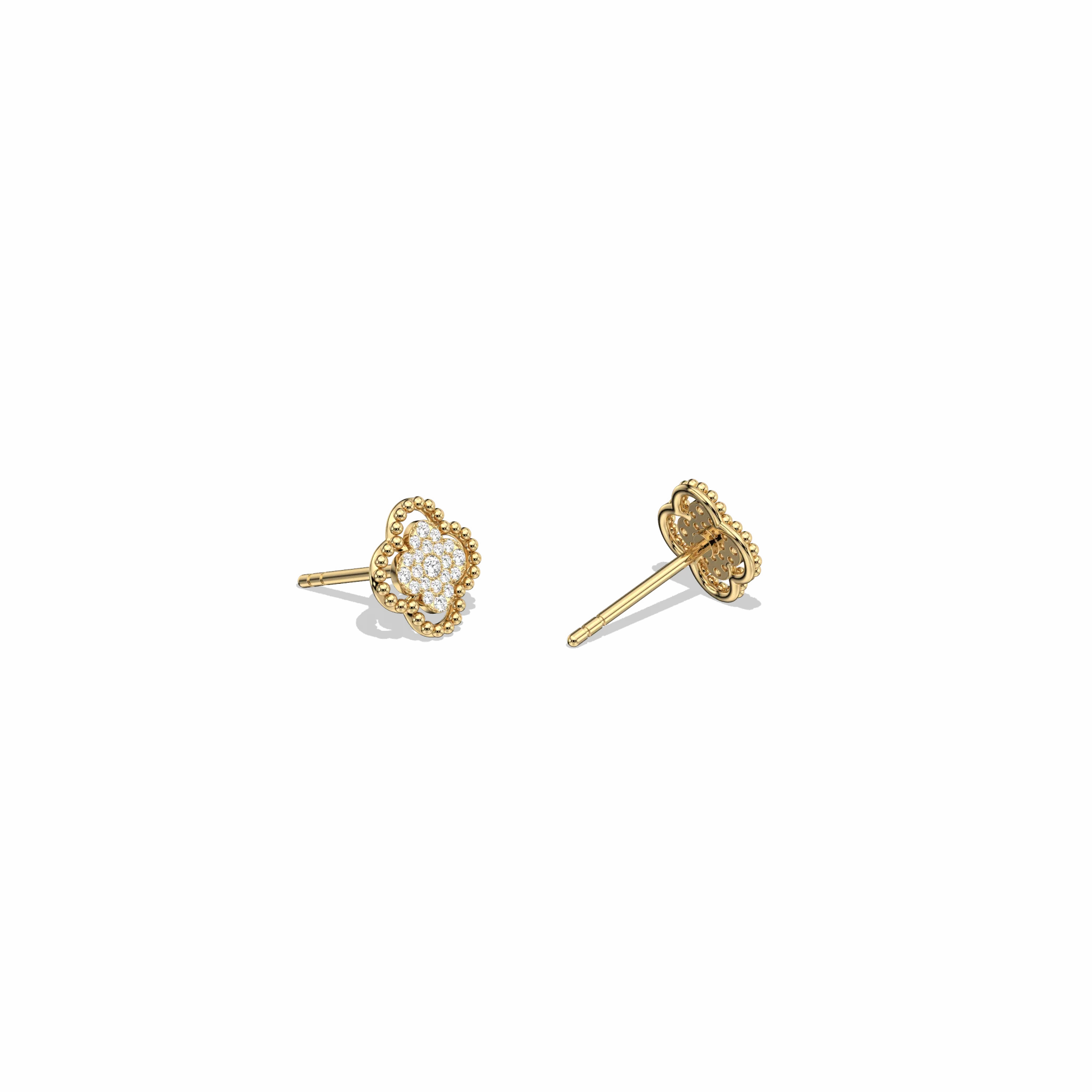 Lab Diamond Clover Stud Earrings In 14K Solid Gold/Platinum - Image 4
