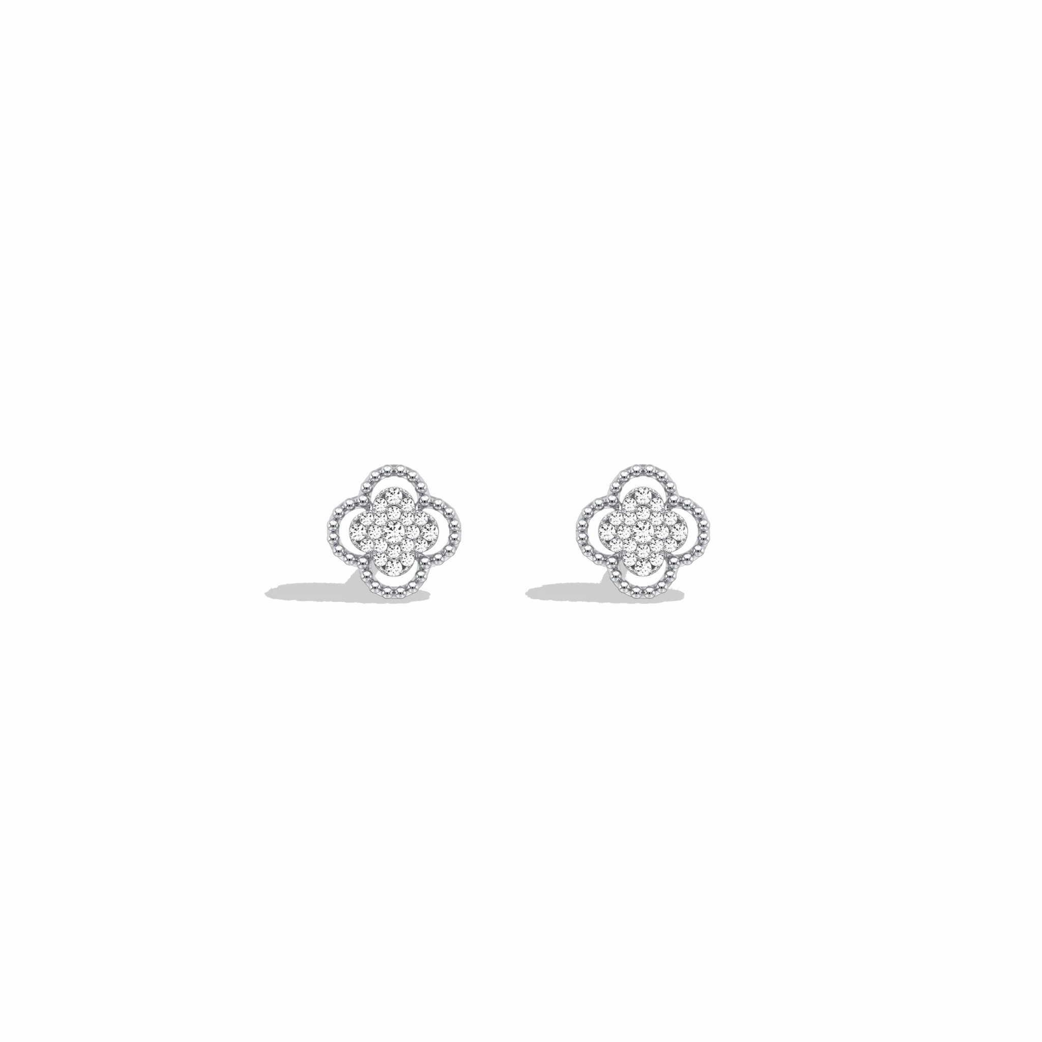 Lab Diamond Clover Stud Earrings In 14K Solid Gold/Platinum - Image 8