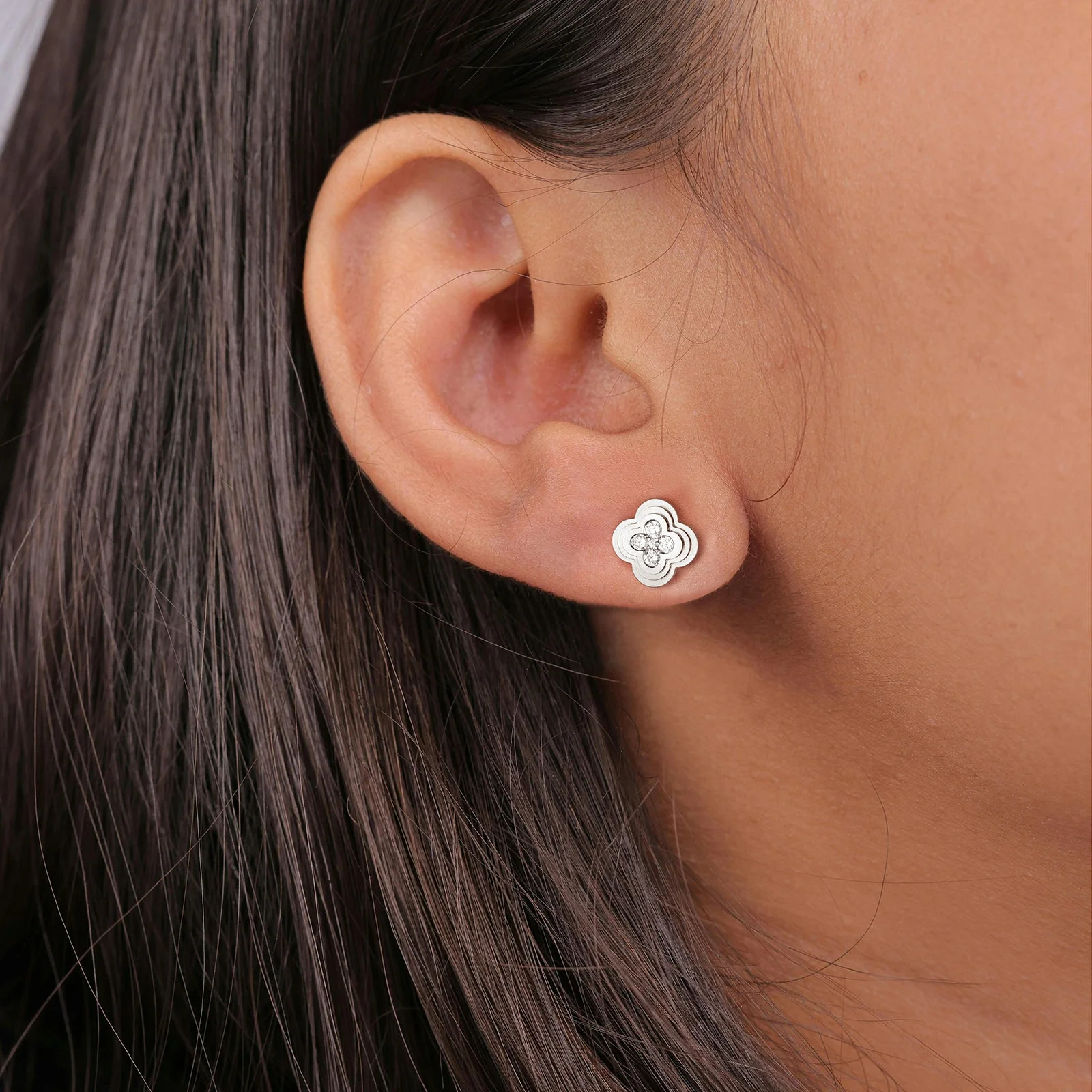 Lab Diamond Four Leaf Clover Studs Earrings - Image 13