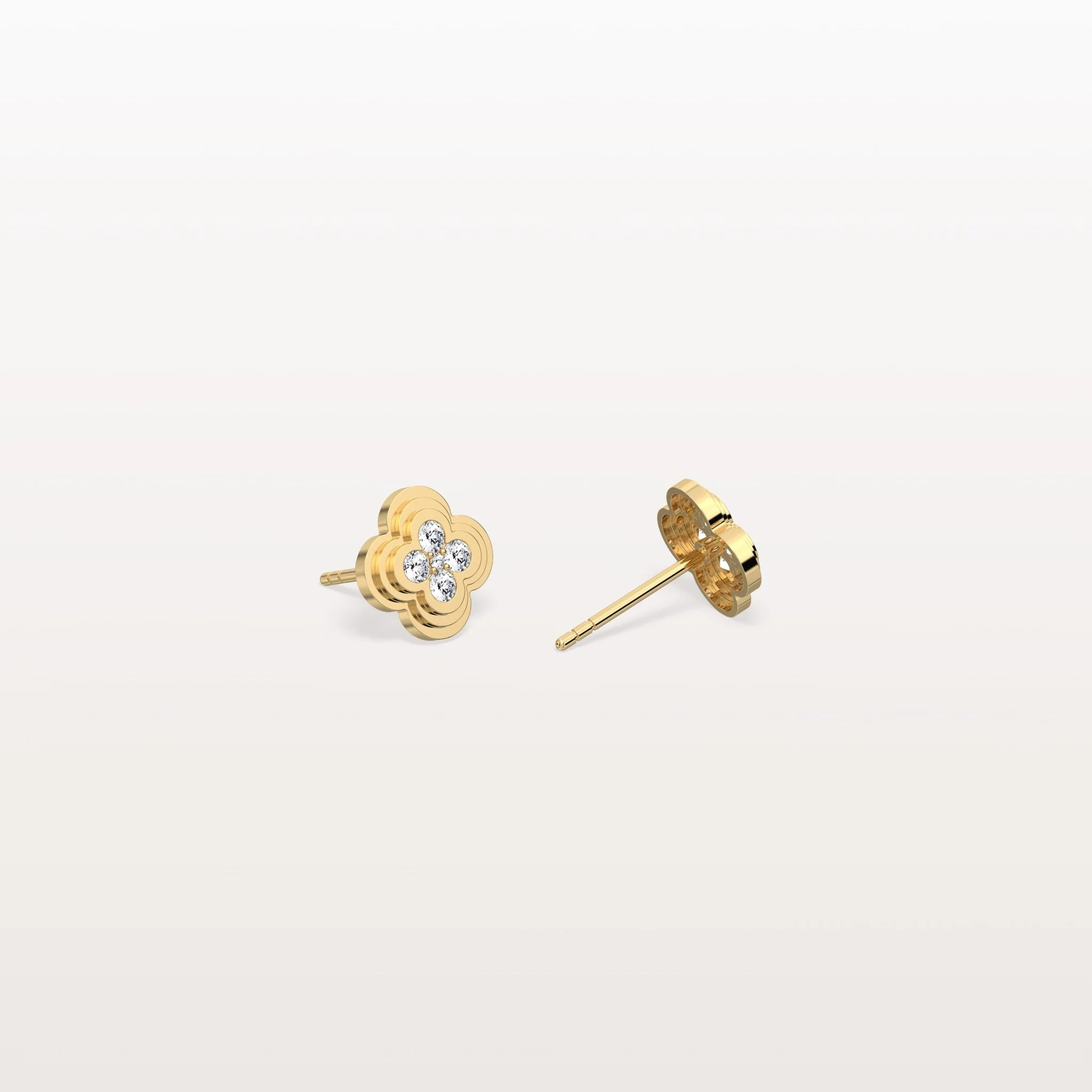 Lab Diamond Four Leaf Clover Studs Earrings - Image 4