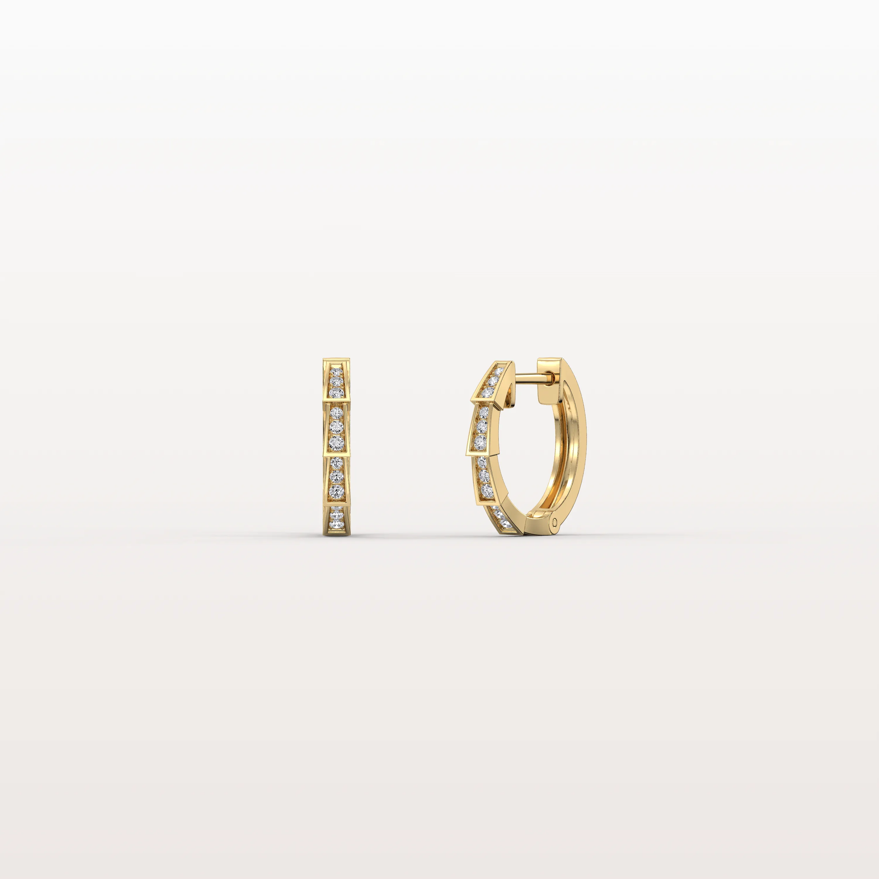 Half-Eternity Viper Diamond Hoop Earrings – 14mm in 14K Gold + Platinum