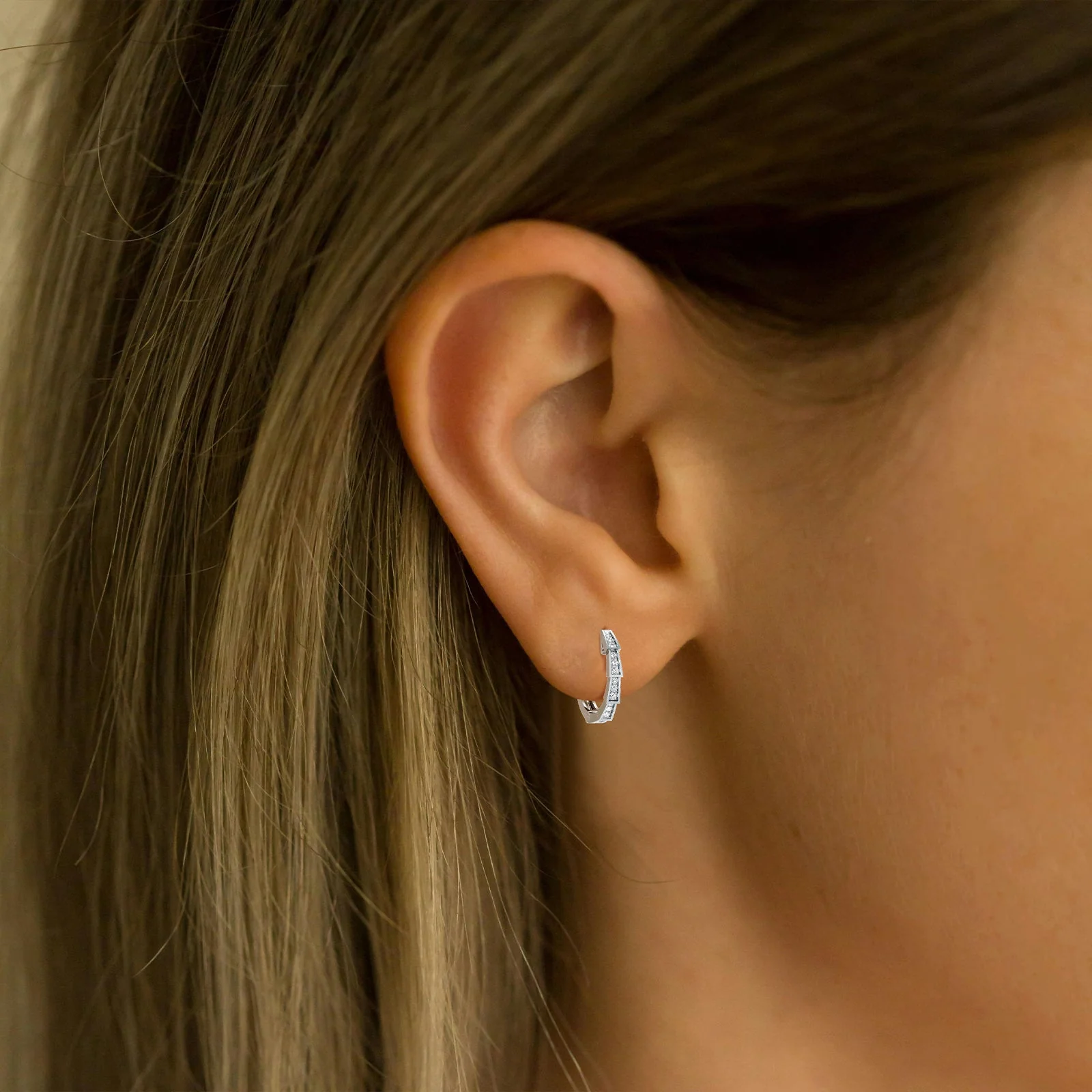 Half-Eternity Viper Diamond Hoop Earrings – 14mm in 14K Gold + Platinum - Image 20