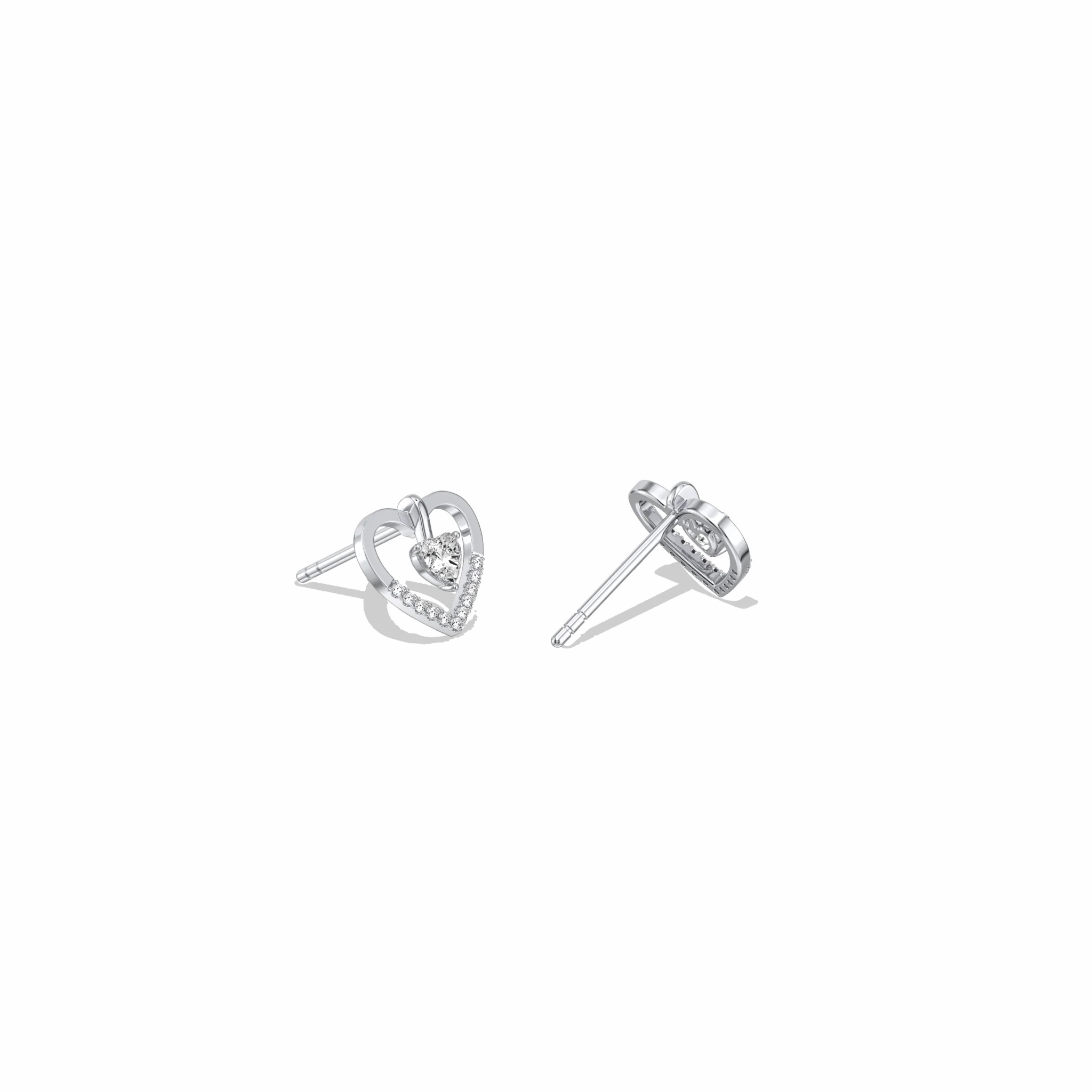 Lab Diamond Heart Stud Earrings In 14K Solid Gold/Platinum - Image 23