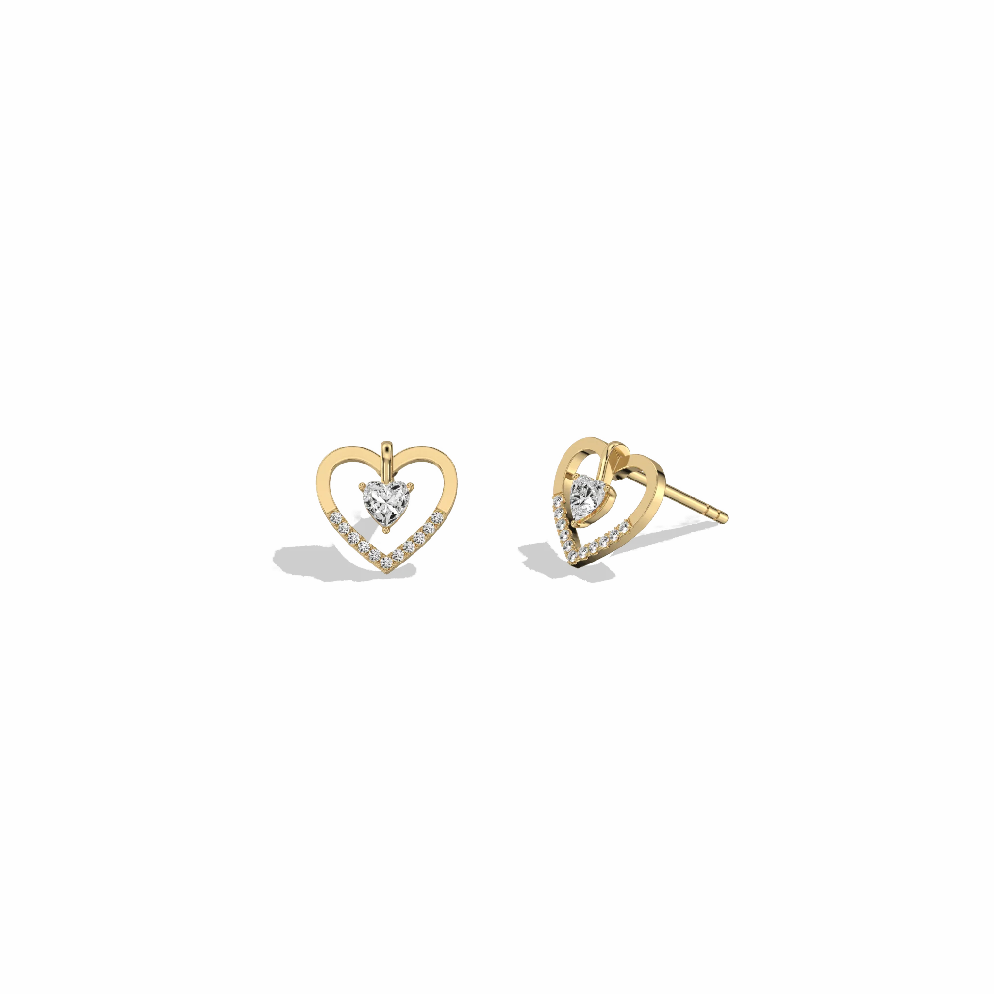 Lab Diamond Heart Stud Earrings In 14K Solid Gold/Platinum - Image 5