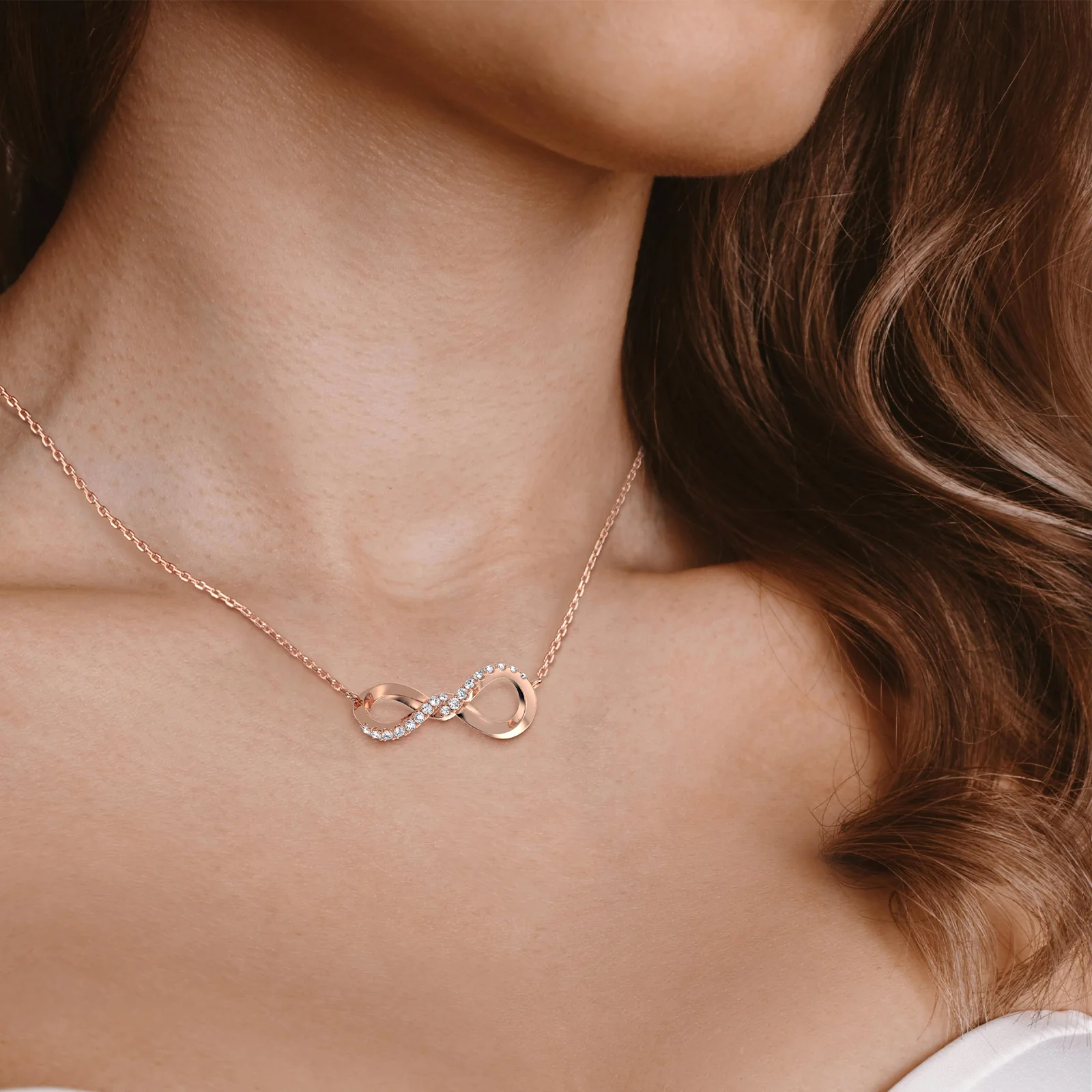 Lab Diamond Infinity Necklace In 14K Solid Gold/Platinum - Image 21