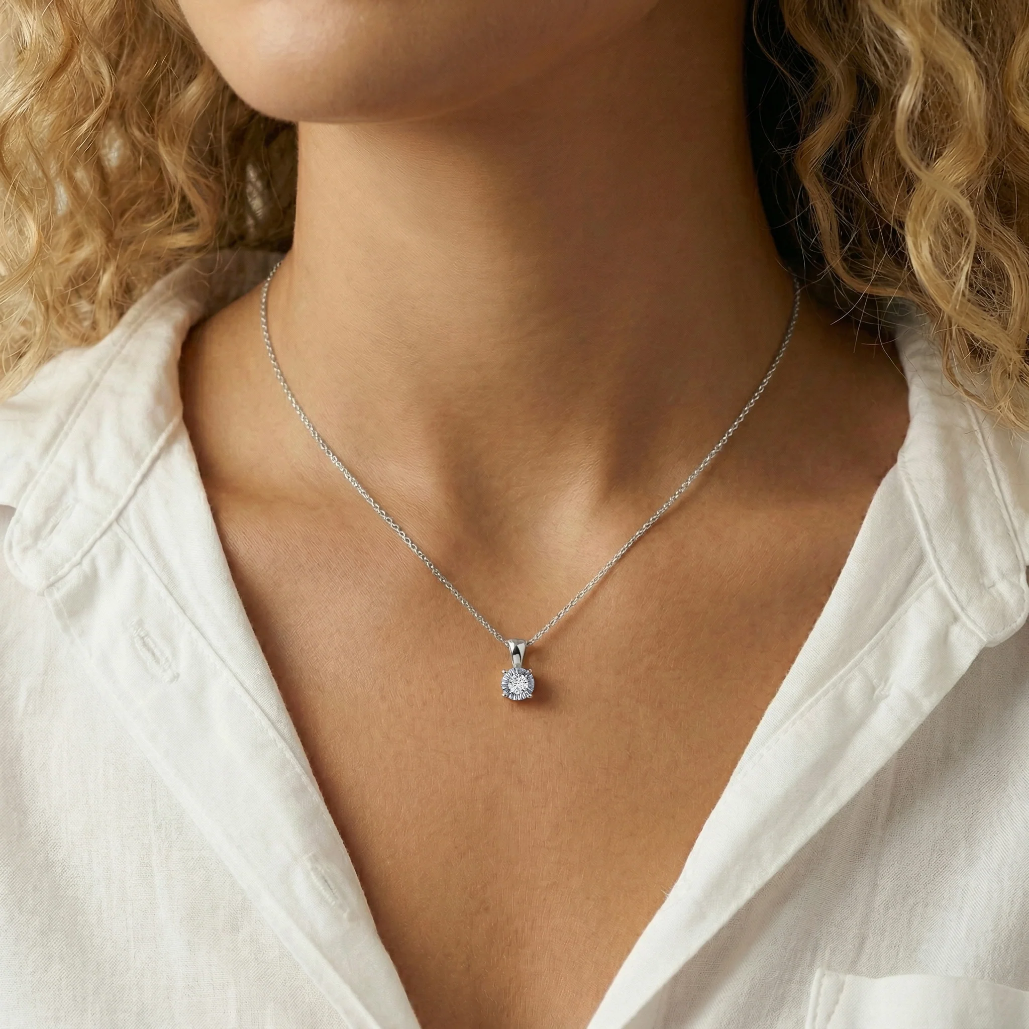 Lab Diamond Round Solitaire Pendant Necklace in Sterling Silver - Image 8