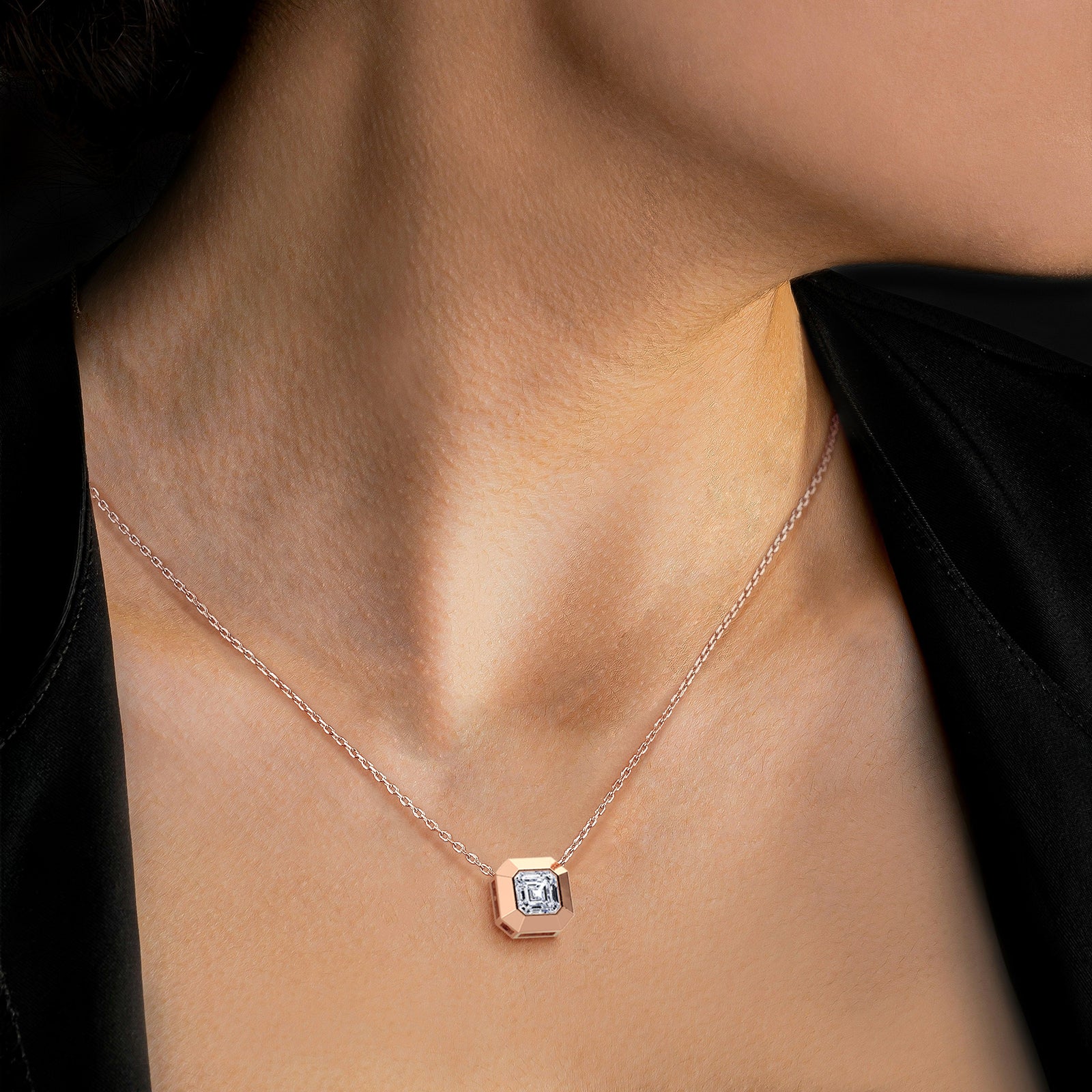 Lab Grown Asscher Cut Necklace In 14K Solid Gold/Platinum - Image 15