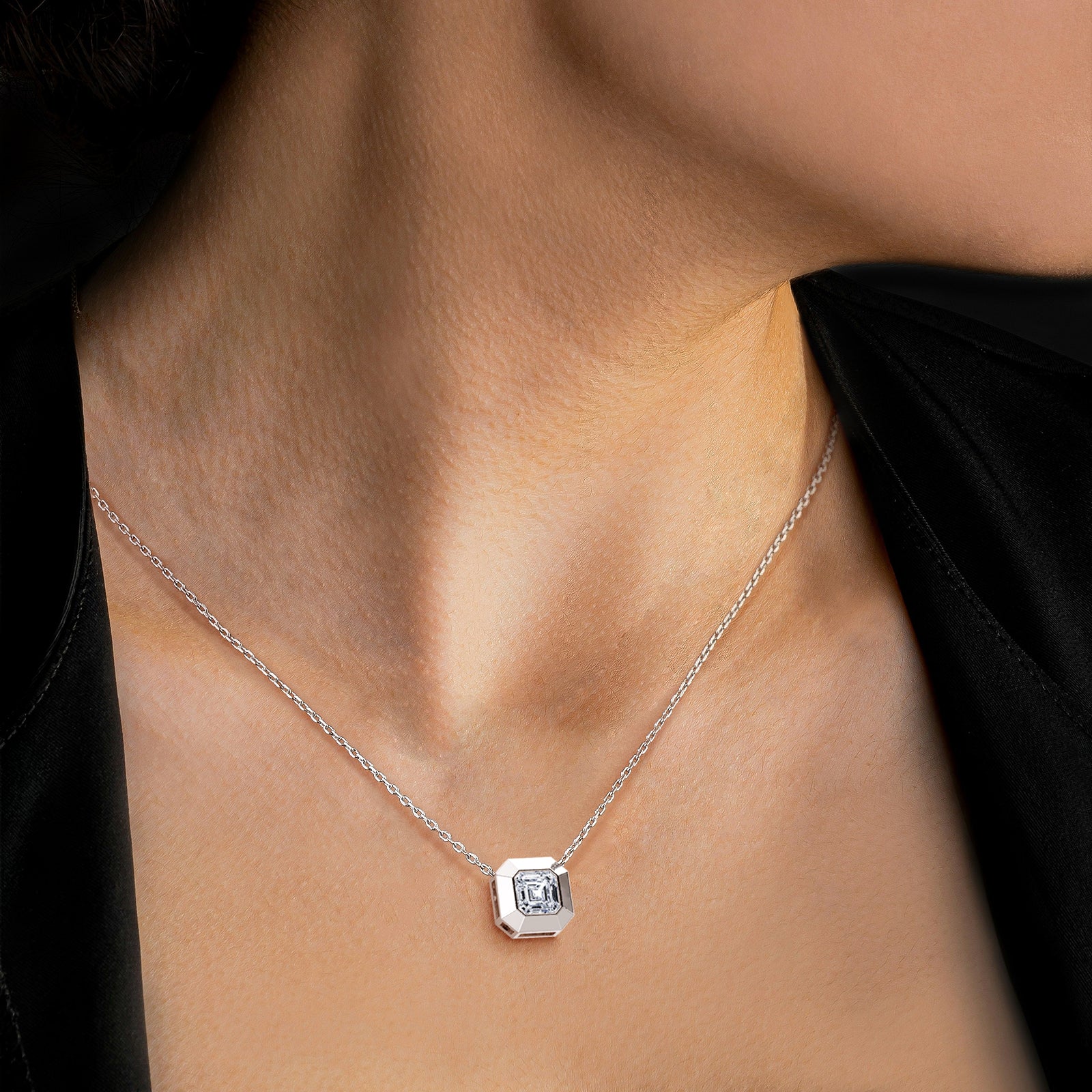 Lab Grown Asscher Cut Necklace In 14K Solid Gold/Platinum - Image 21