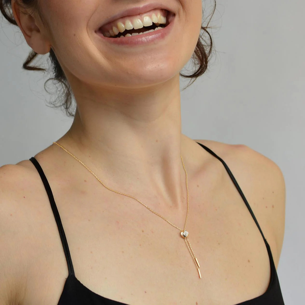 Lab Grown Diamond Ball Pendant Y Necklace In 14K Solid Gold/Platinum - Image 6