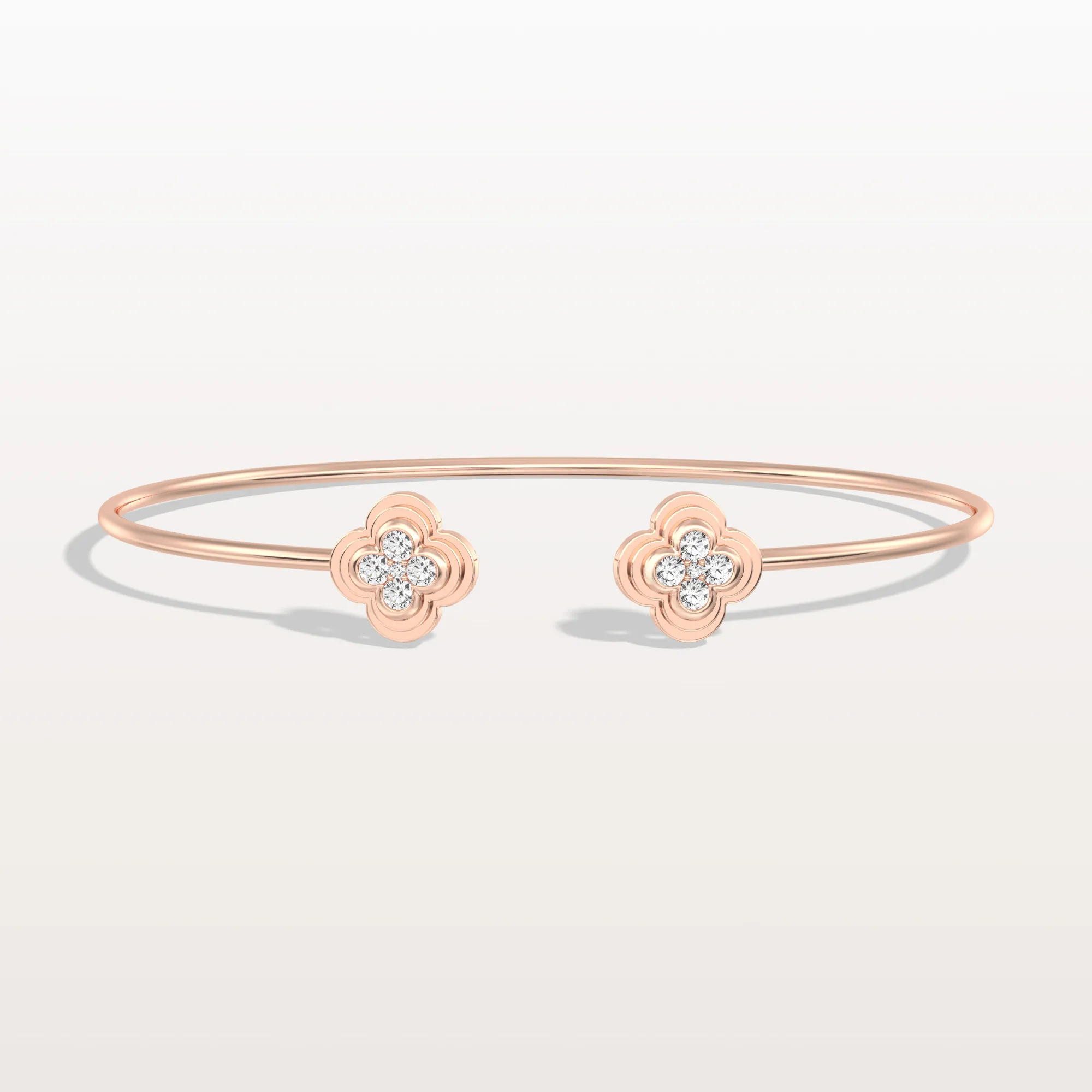 Lab Grown Diamond Bangle Bracelet With Clover Design - Image 15