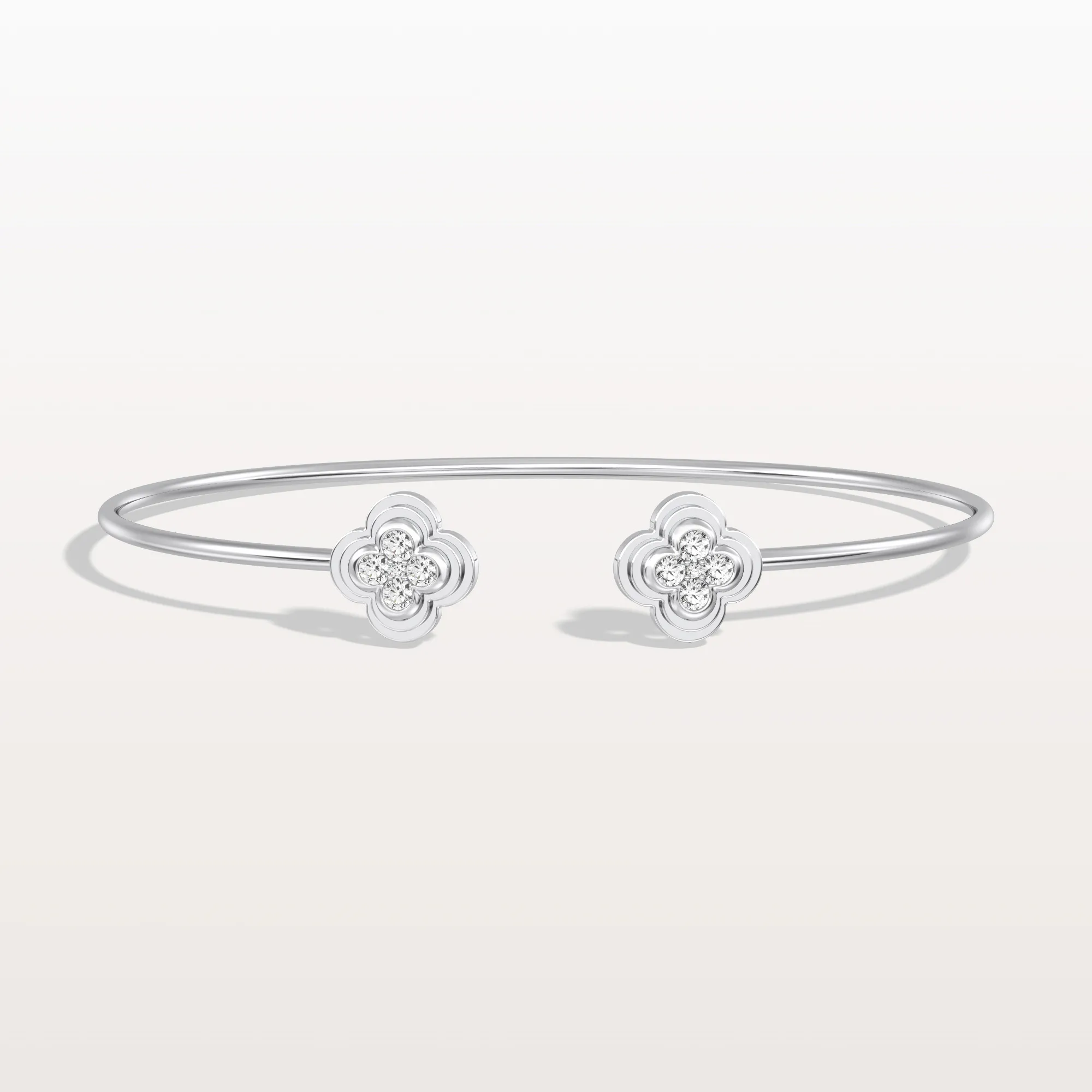 Lab Grown Diamond Bangle Bracelet With Clover Design - Image 20