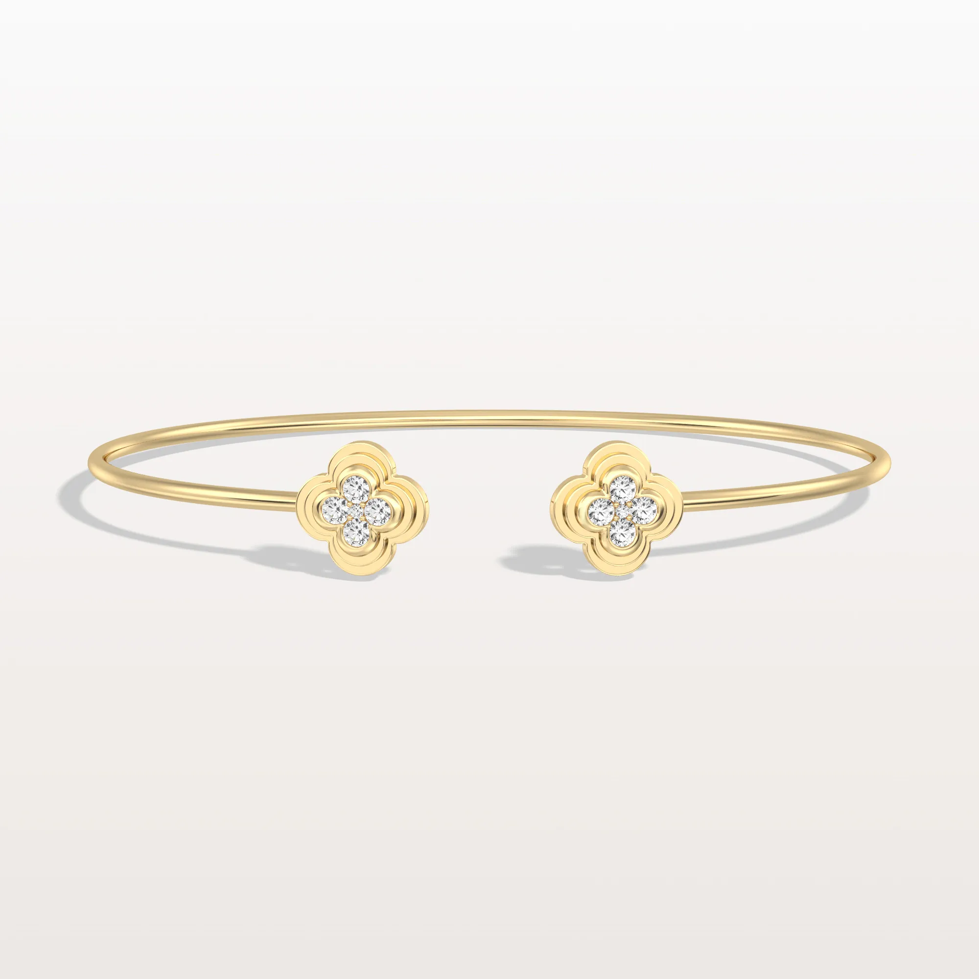 Lab Grown Diamond Bangle Bracelet With Clover Design - Image 4